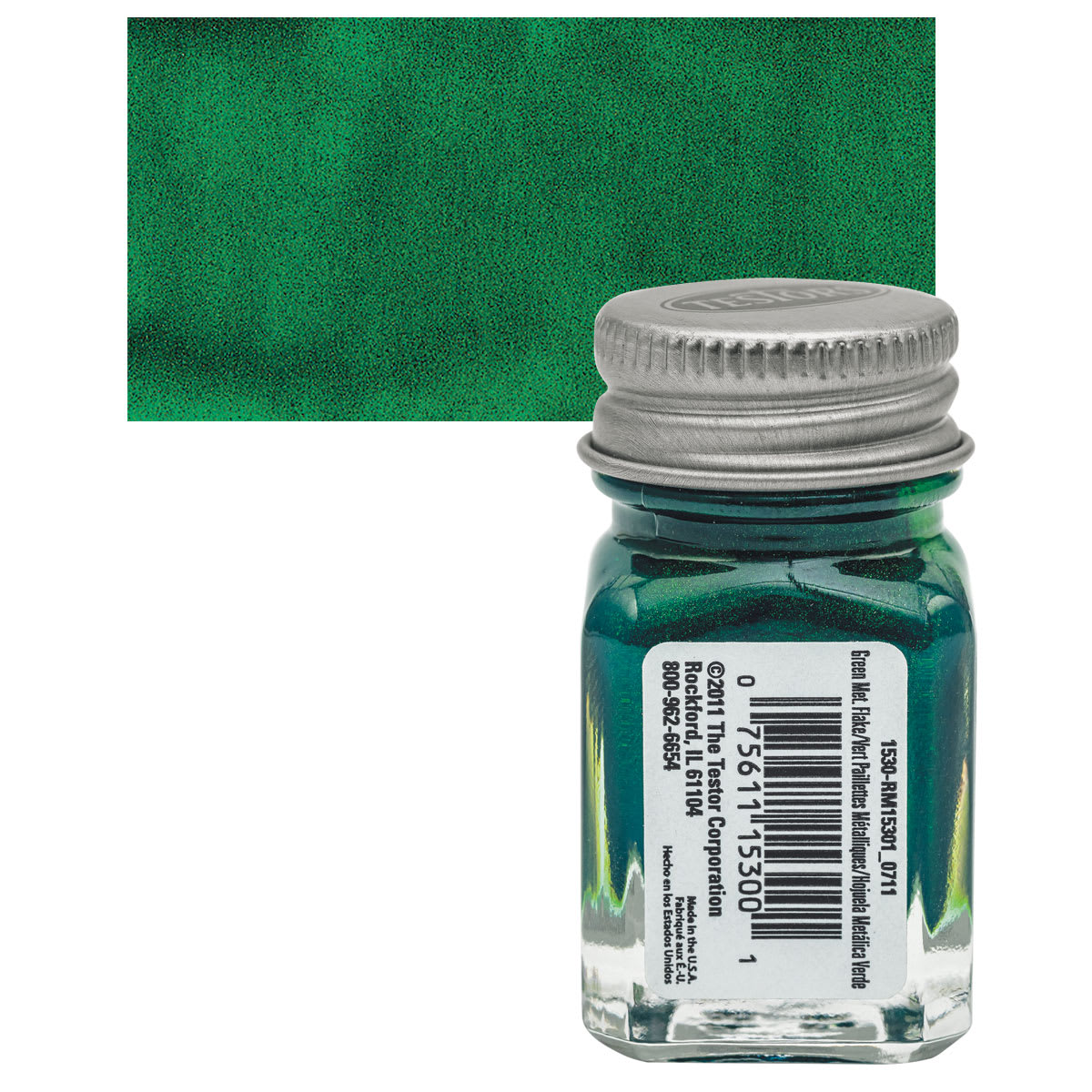 Testors Enamel Paint - Green Metal Flake, 1/4 oz bottle and swatch