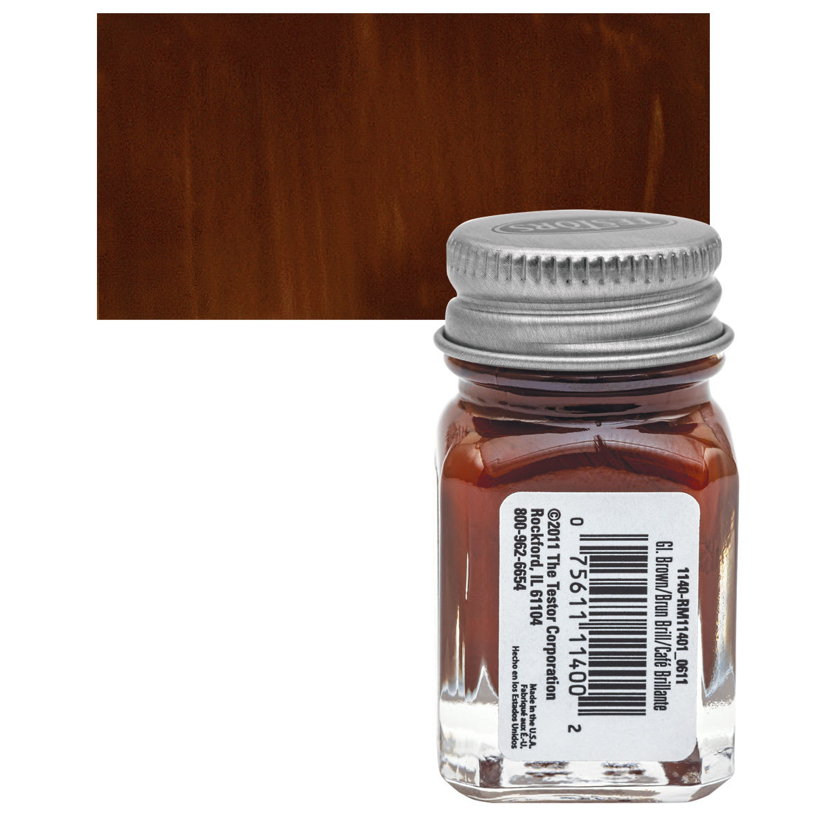 Testors Enamel Paint - Brown, 1/4 oz bottle and swatch