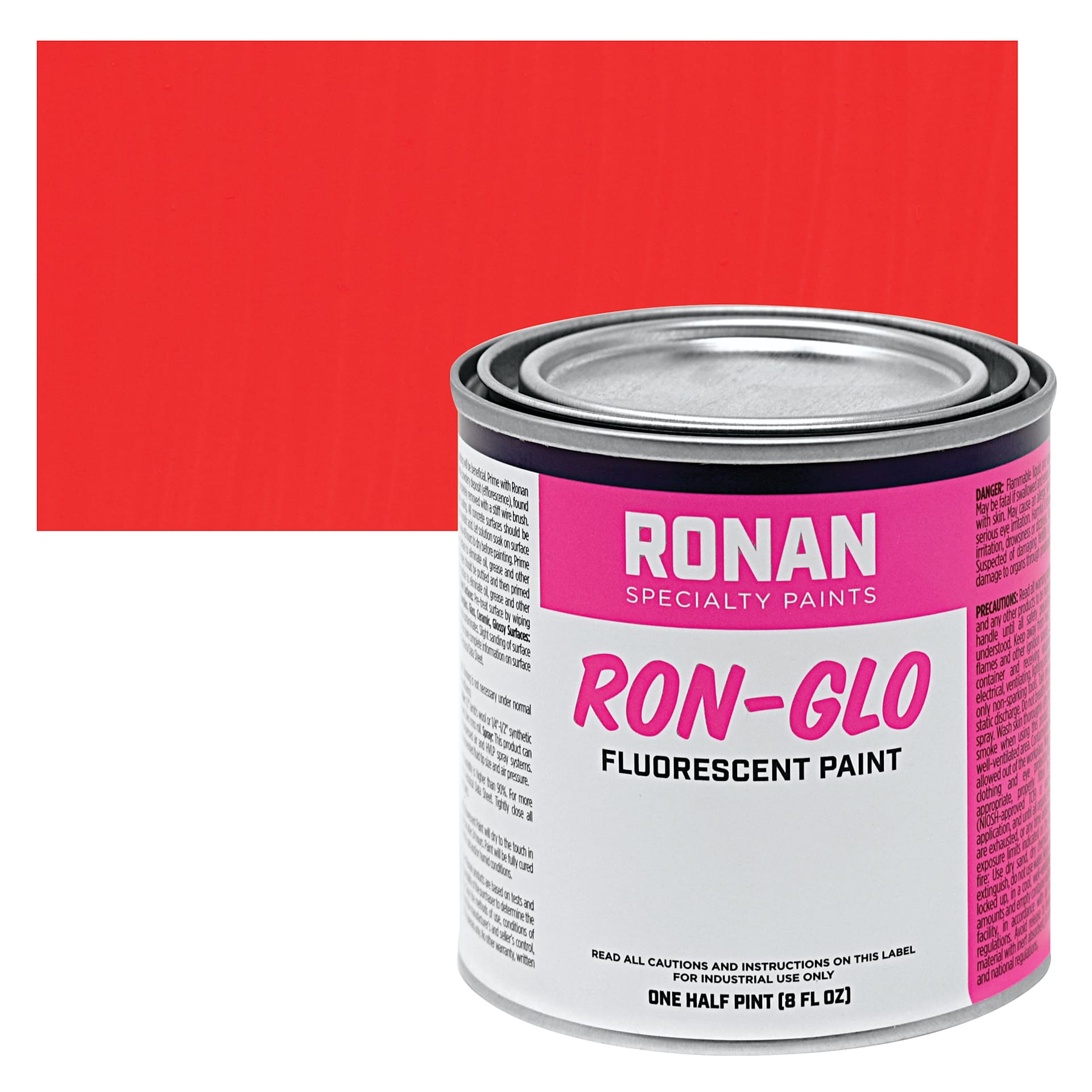 Ronan RON-GLO Fluorescent Paint - Red, 8 oz can and swatch