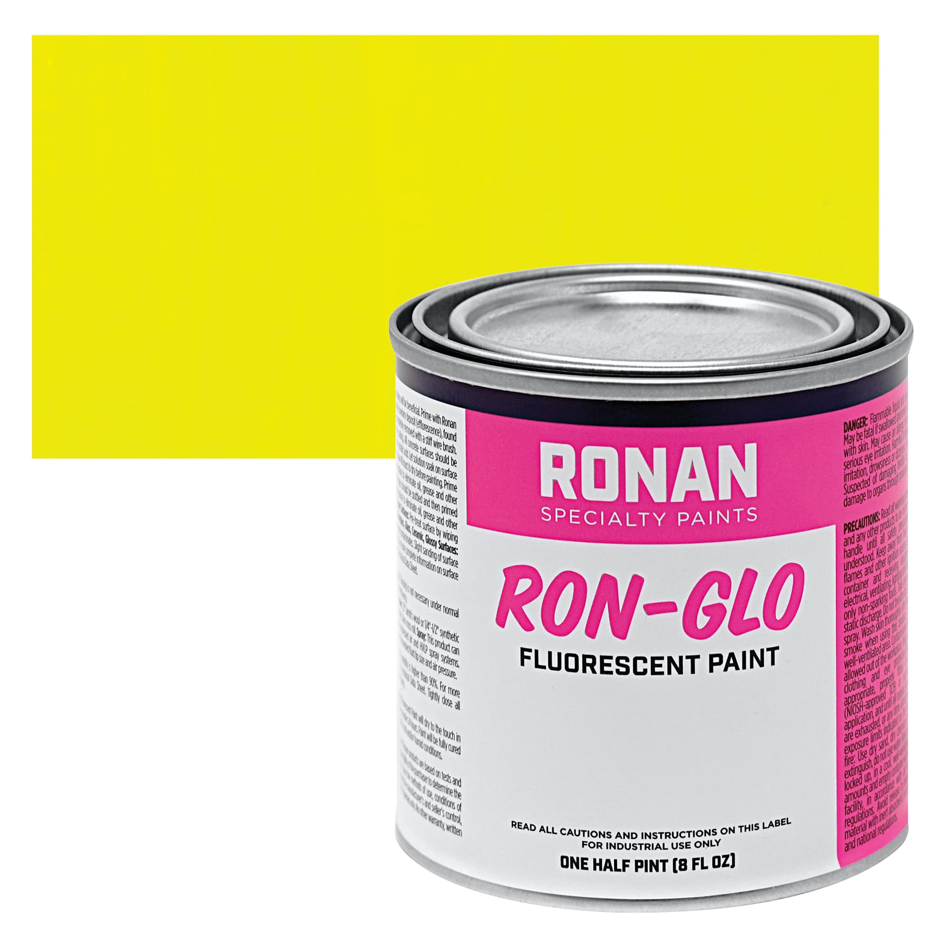 Ronan RON-GLO Fluorescent Paint - Lime Yellow, 8 oz can and swatch