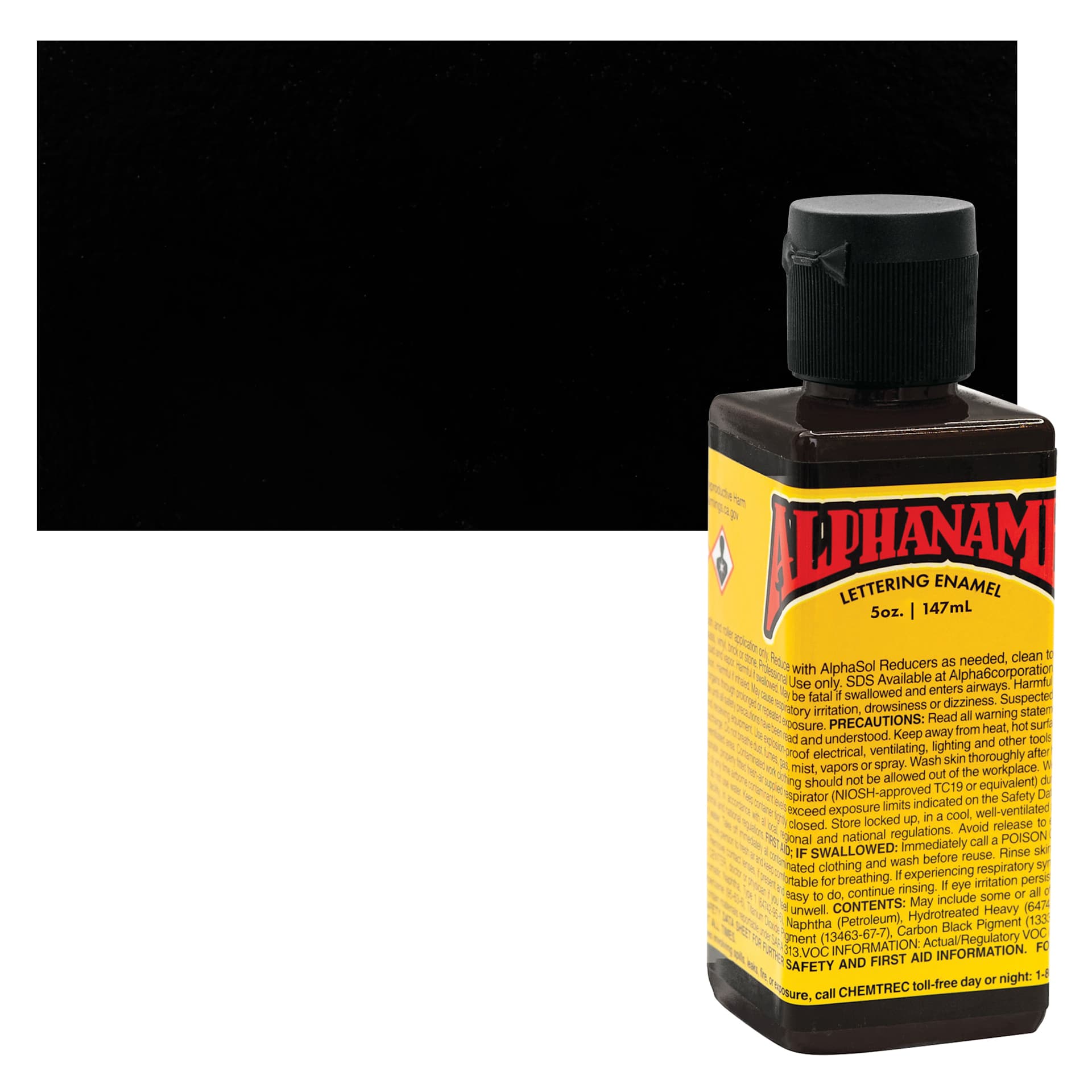 Alpha6 Alphanamel Lettering Enamel - McKeag's Black, 147 ml - Bottle and Swatch