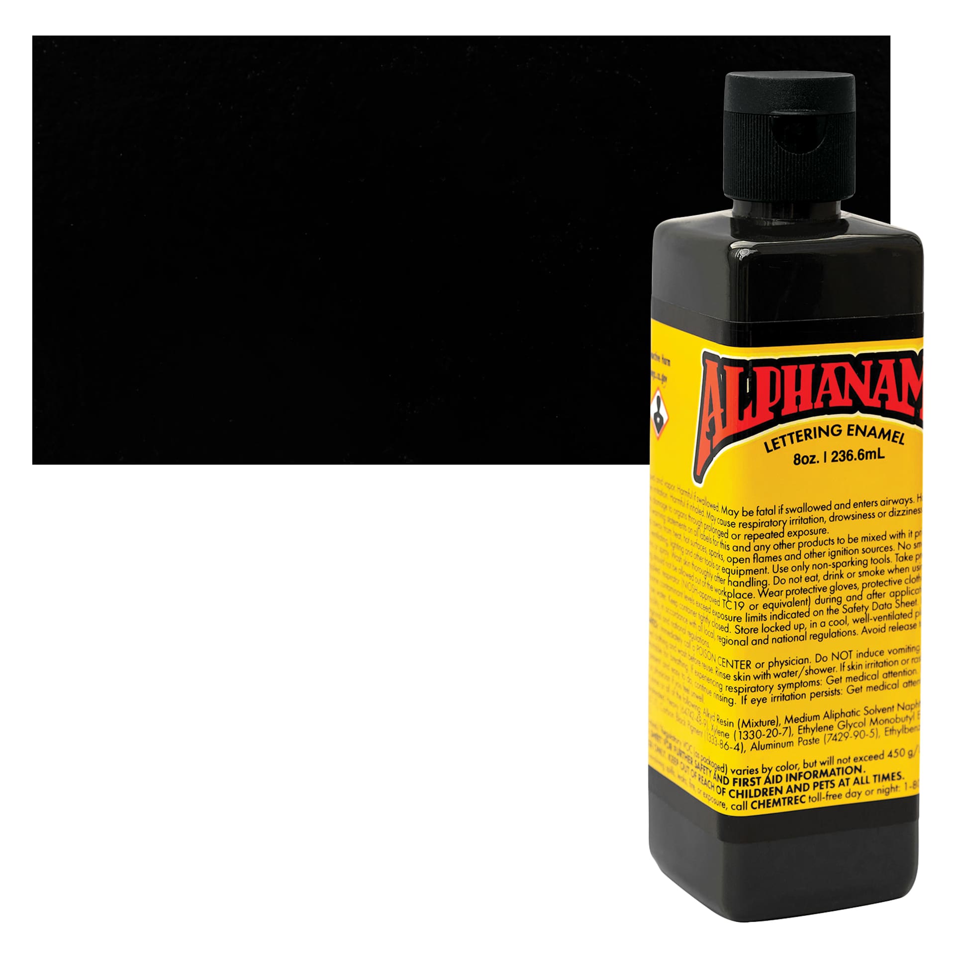 Alpha6 Alphanamel Lettering Enamel - McKeag's Black, 236.6 ml - Bottle and Swatch