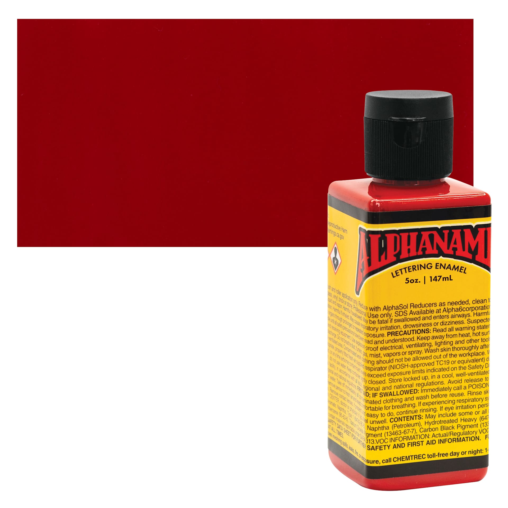 Alpha6 Alphanamel Lettering Enamel - Alpha Red, 147 ml - Bottle and Swatch