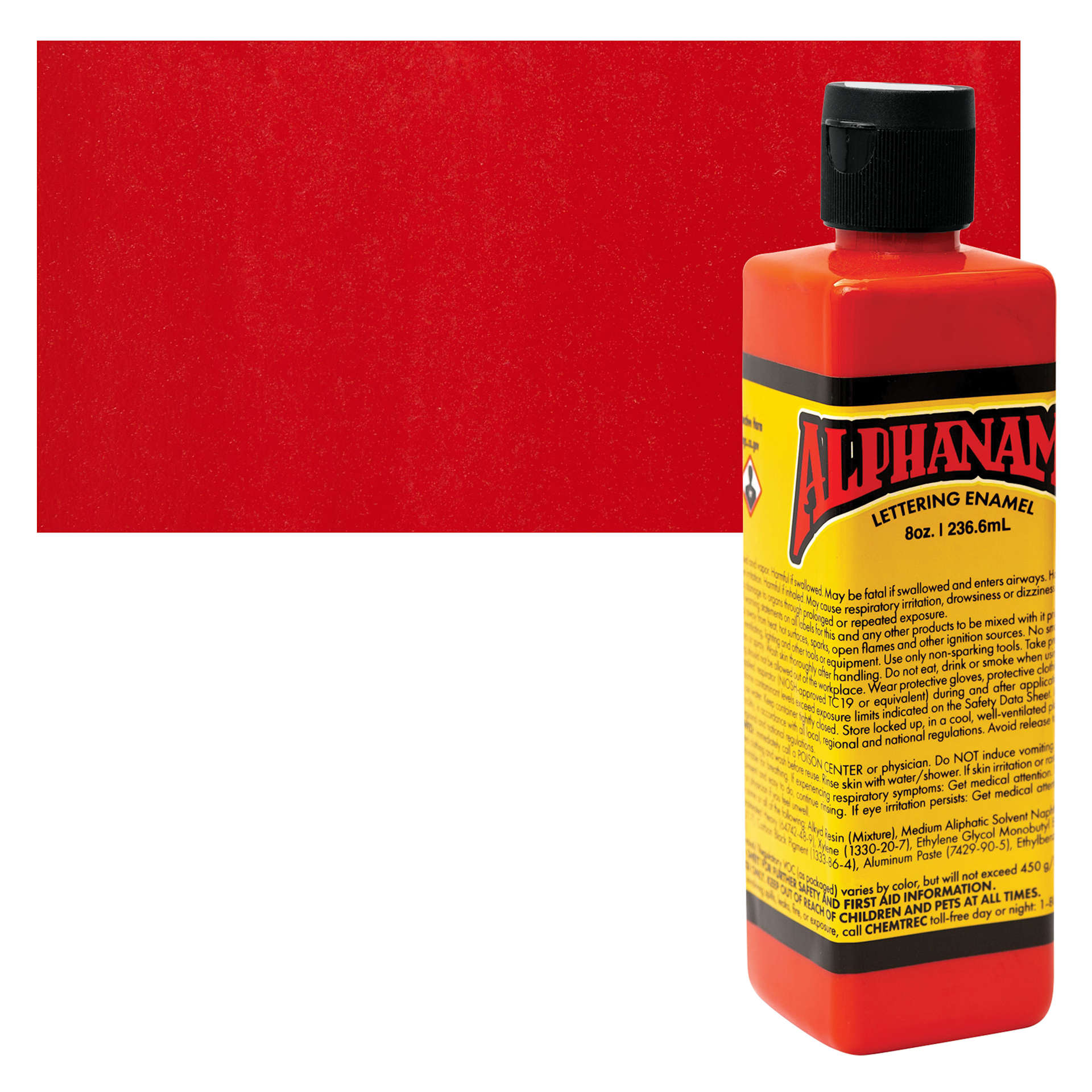 Alpha6 Alphanamel Lettering Enamel - Vermilion, 236.6 ml - Bottle and Swatch