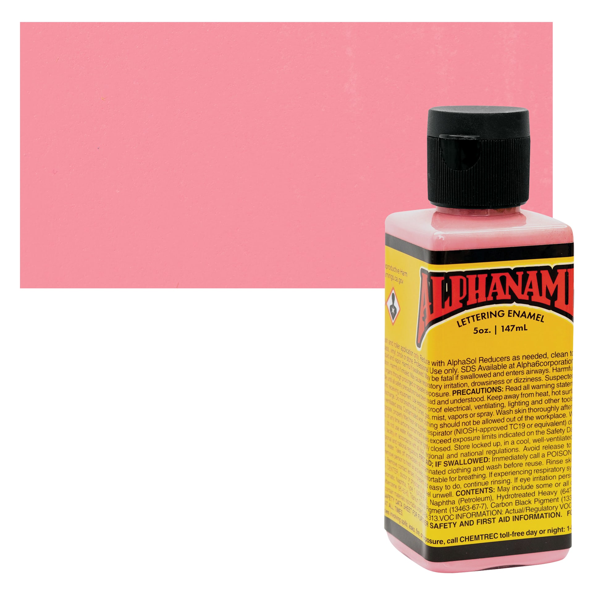 Alpha6 Alphanamel Lettering Enamel - Raspberry Sherbert, 147 ml - Bottle and Swatch