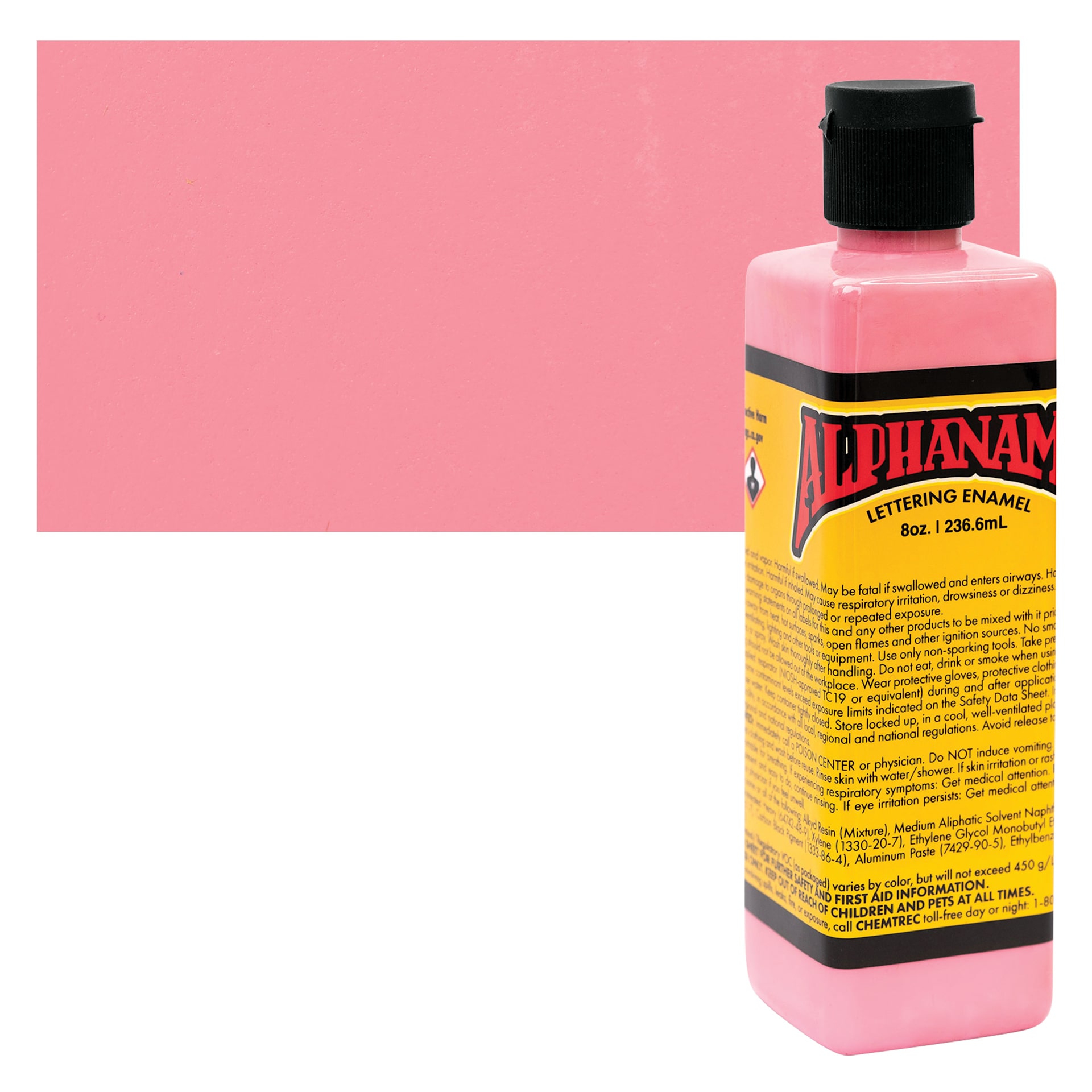 Alpha6 Alphanamel Lettering Enamel - Raspberry Sherbert, 236.6 ml - Bottle and Swatch