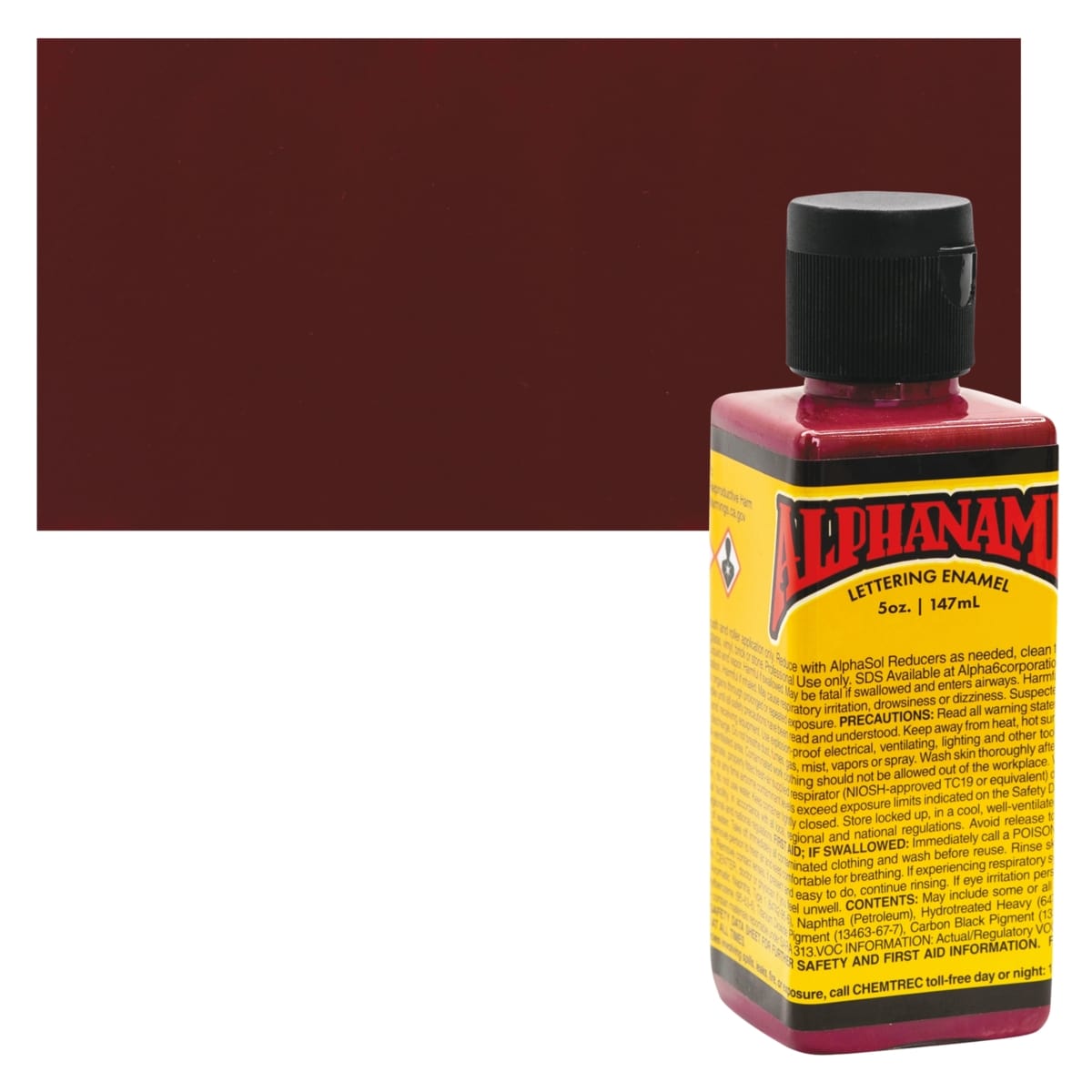 Alpha6 Alphanamel Lettering Enamel - Wine, 147 ml - Bottle and Swatch