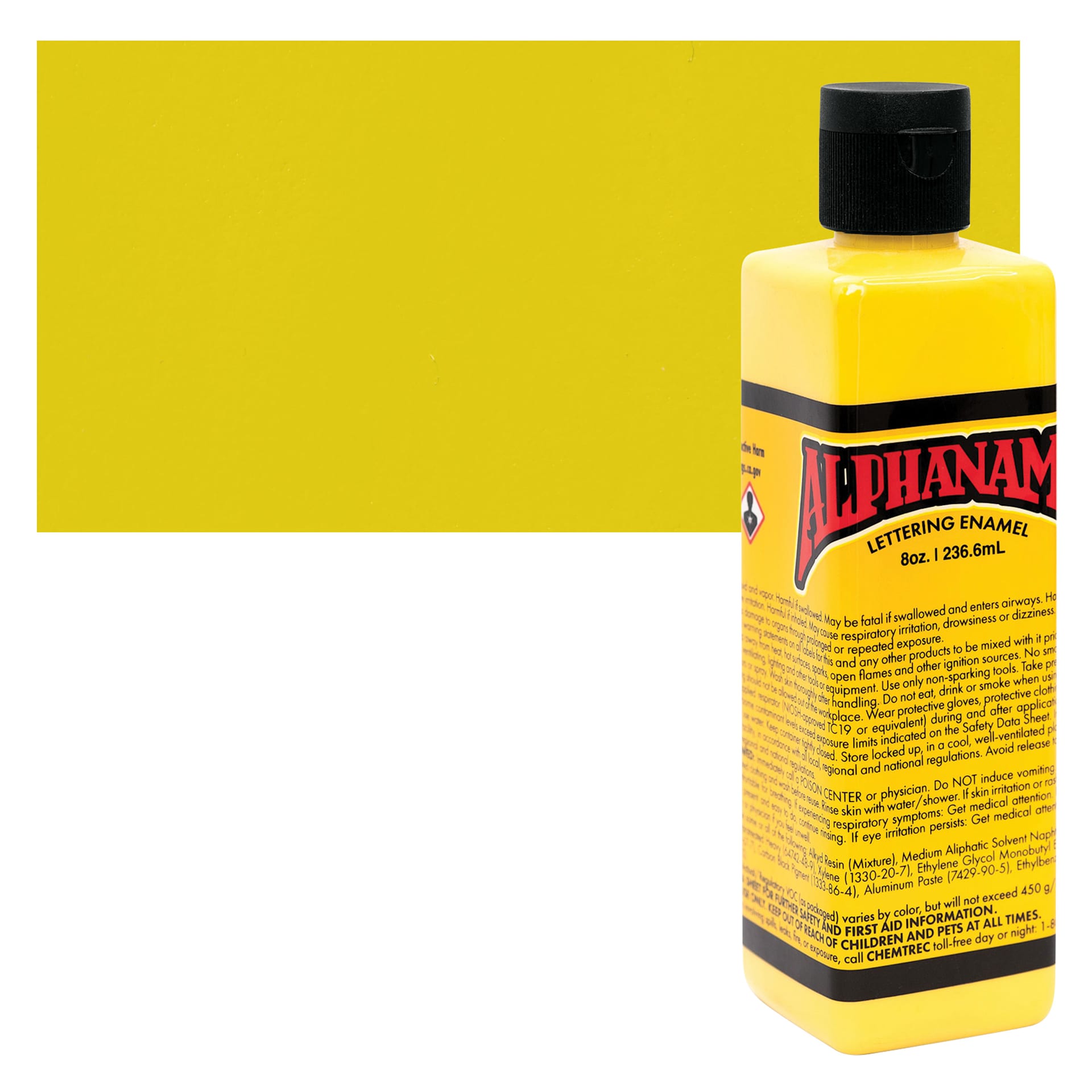 Alpha6 Alphanamel Lettering Enamel - Liquid Sunshine, 236.6 ml - Bottle and Swatch