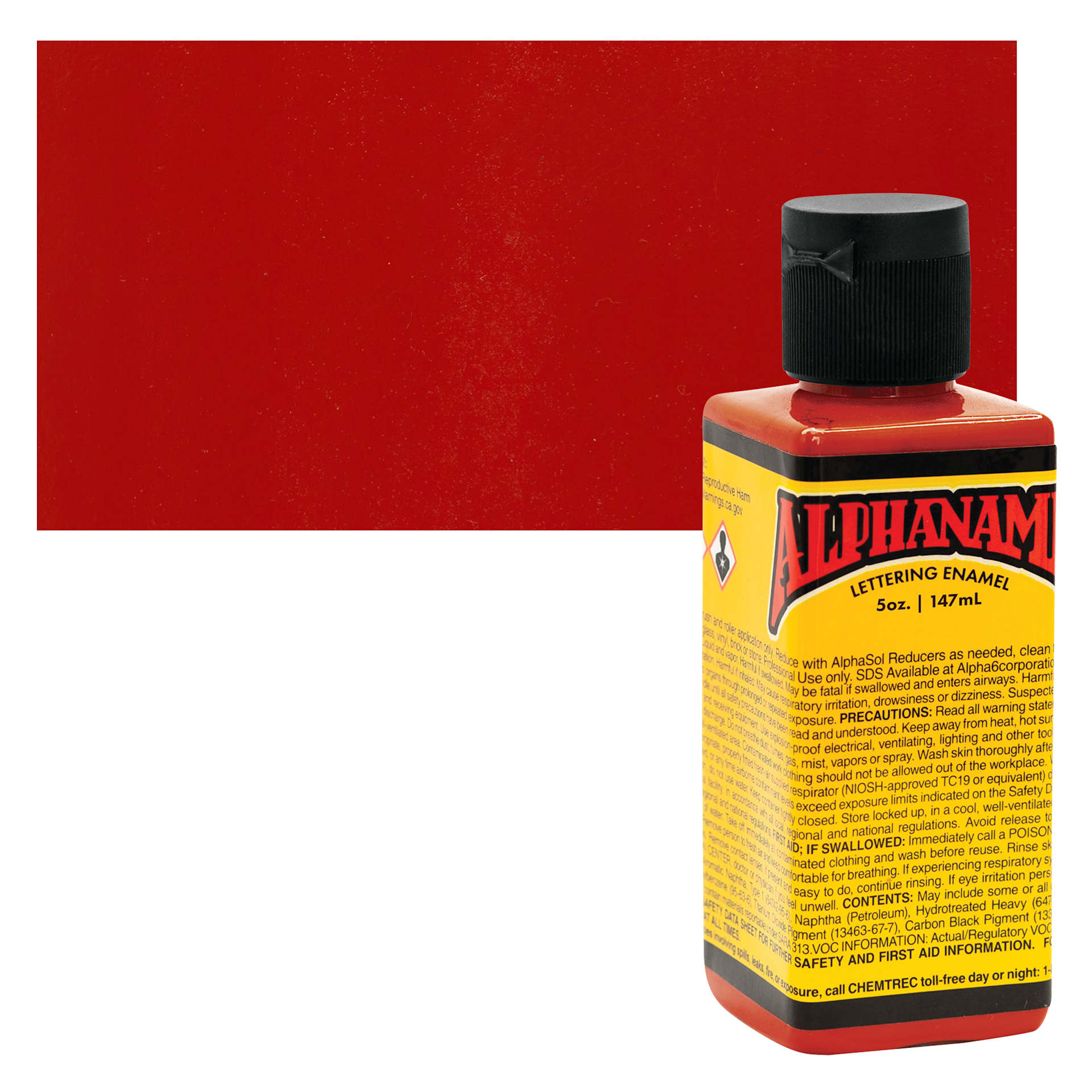 Alpha6 Alphanamel Lettering Enamel - Blood Orange, 147 ml - Bottle and Swatch