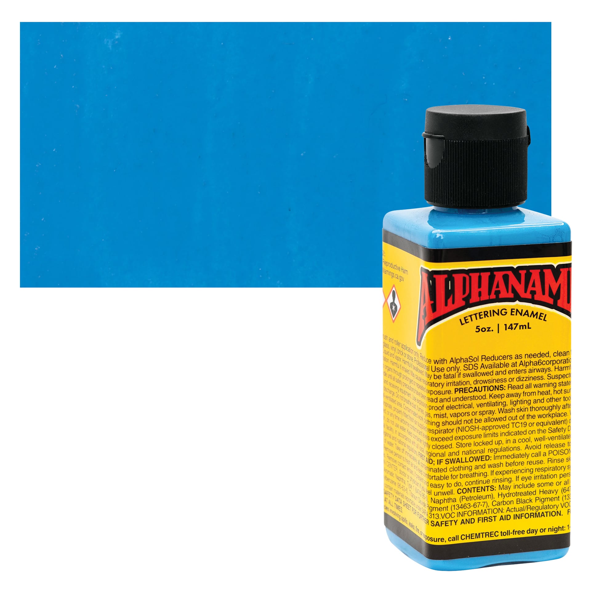 Alpha6 Alphanamel Lettering Enamel - Light Blue, 147 ml - Bottle and Swatch