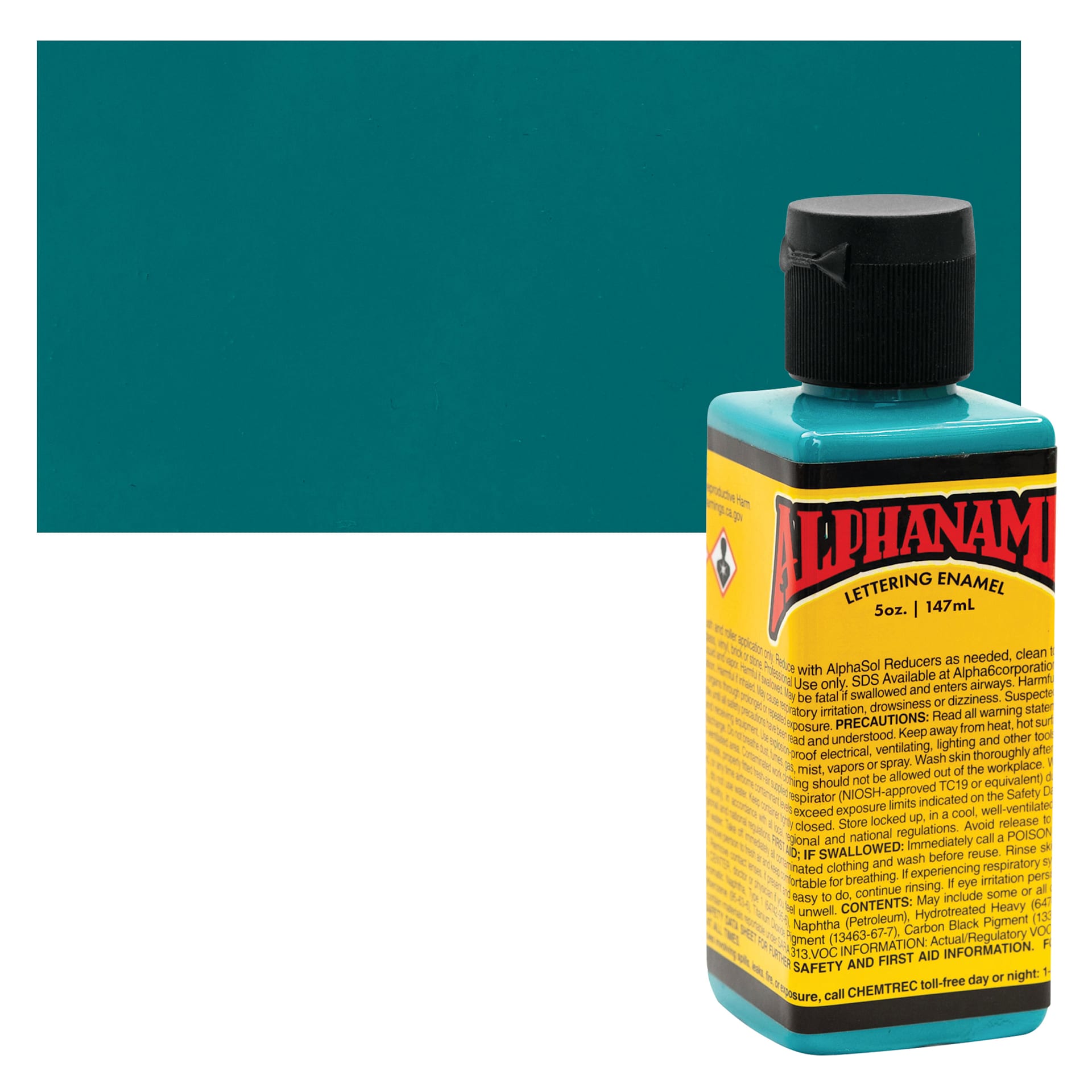 Alpha6 Alphanamel Lettering Enamel - Bright Teal, 147 ml - Bottle and Swatch
