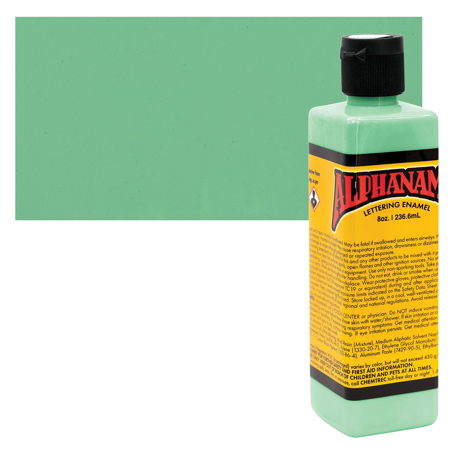 Alpha6 Alphanamel Lettering Enamel - Jadeite, 147 ml - Bottle and Swatch