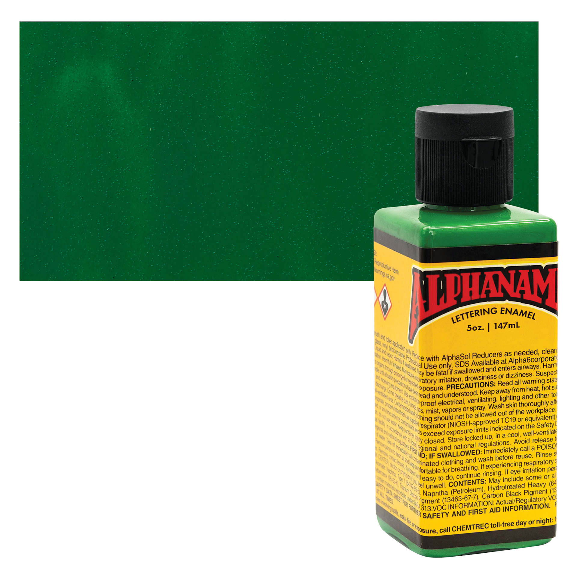 Alpha6 Alphanamel Lettering Enamel - Alpha Green, 147 ml - Bottle and Swatch