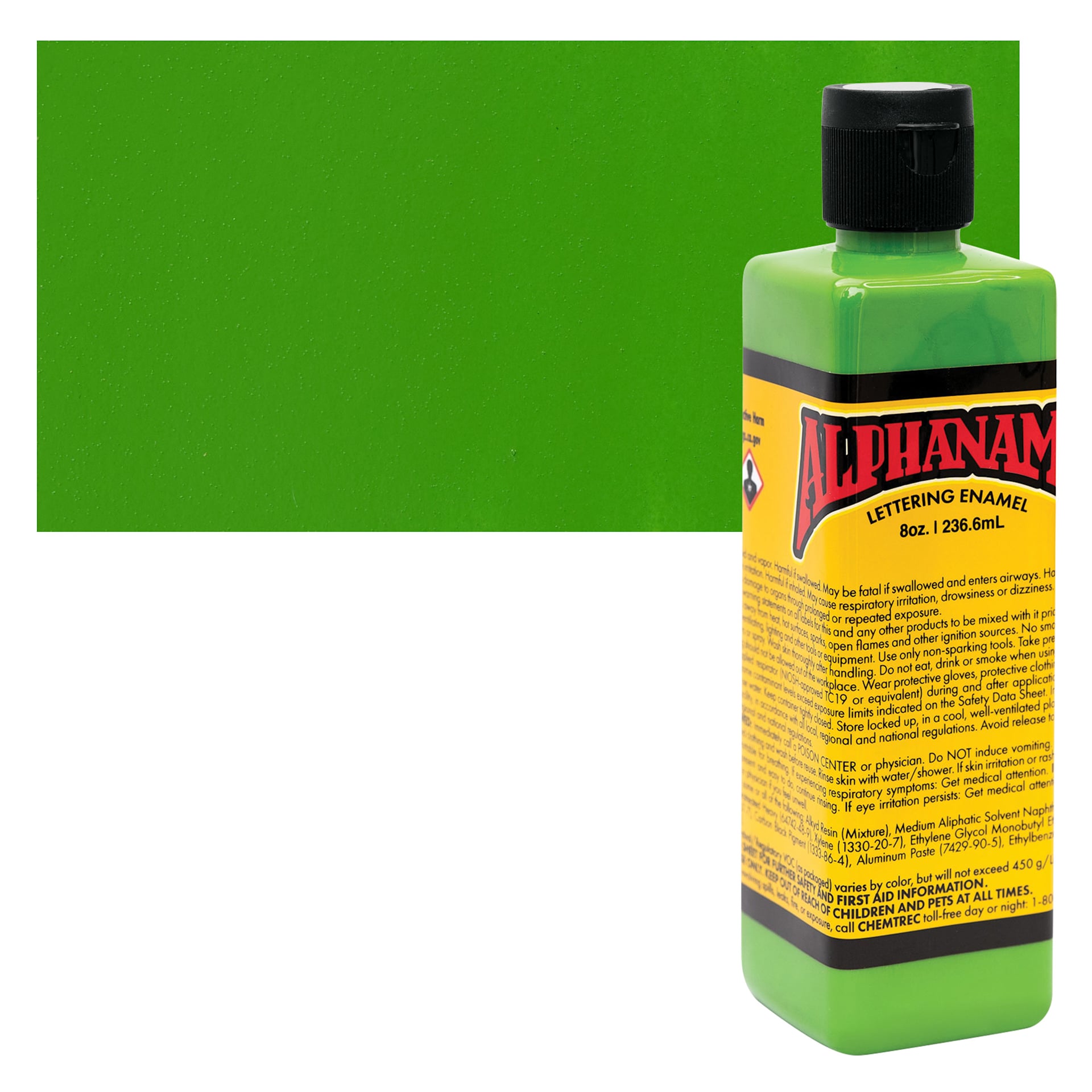 Alpha6 Alphanamel Lettering Enamel - Monster Green, 236.6 ml - Bottle and Swatch