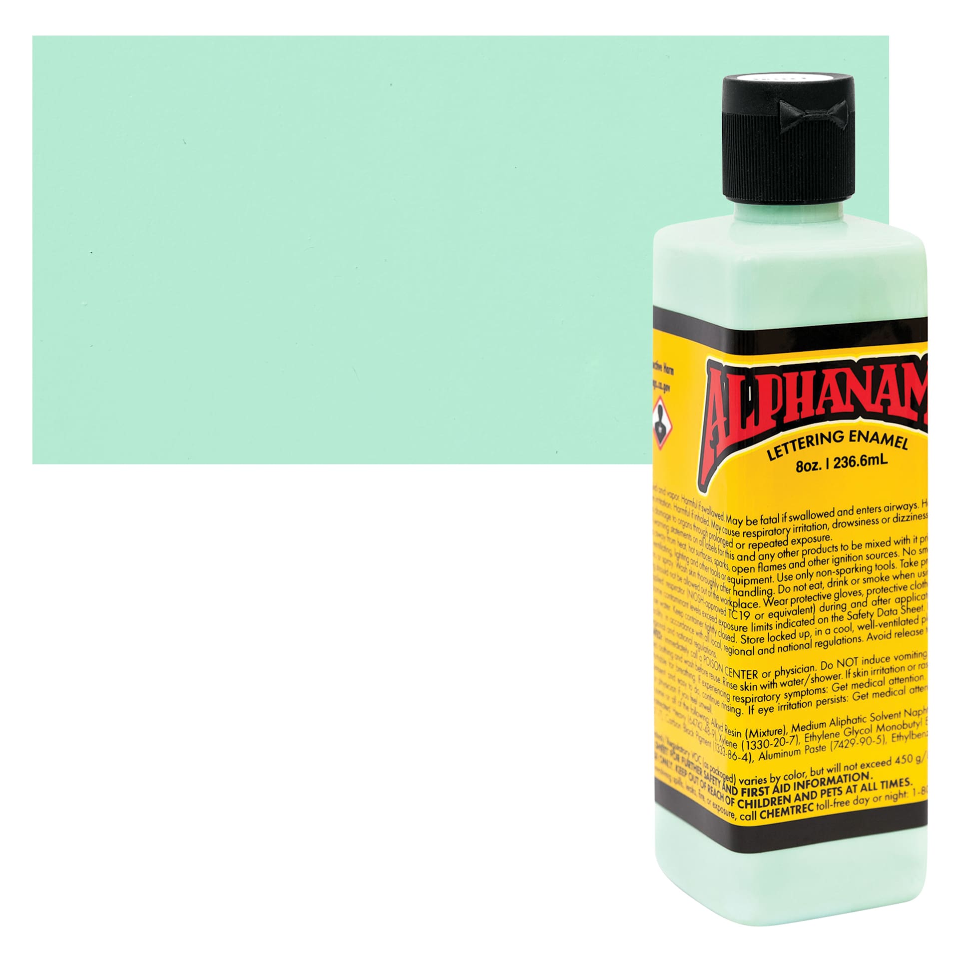 Alpha6 Alphanamel Lettering Enamel - Mint, 236.6 ml - Bottle and Swatch