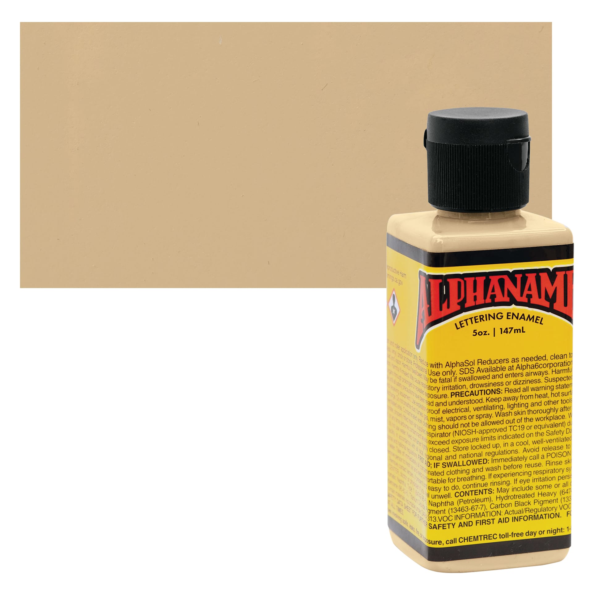 Alpha6 Alphanamel Lettering Enamel - Tan, 147 ml - Bottle and Swatch