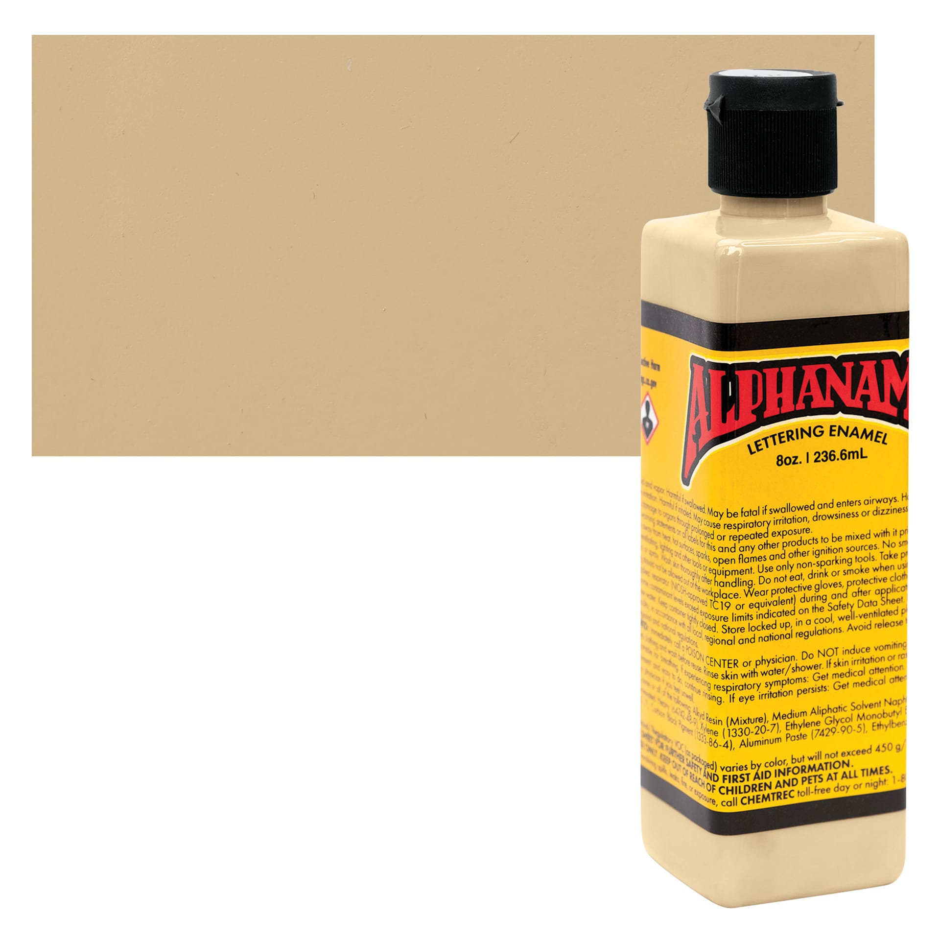 Alpha6 Alphanamel Lettering Enamel - Tan, 236.6 ml - Bottle and Swatch