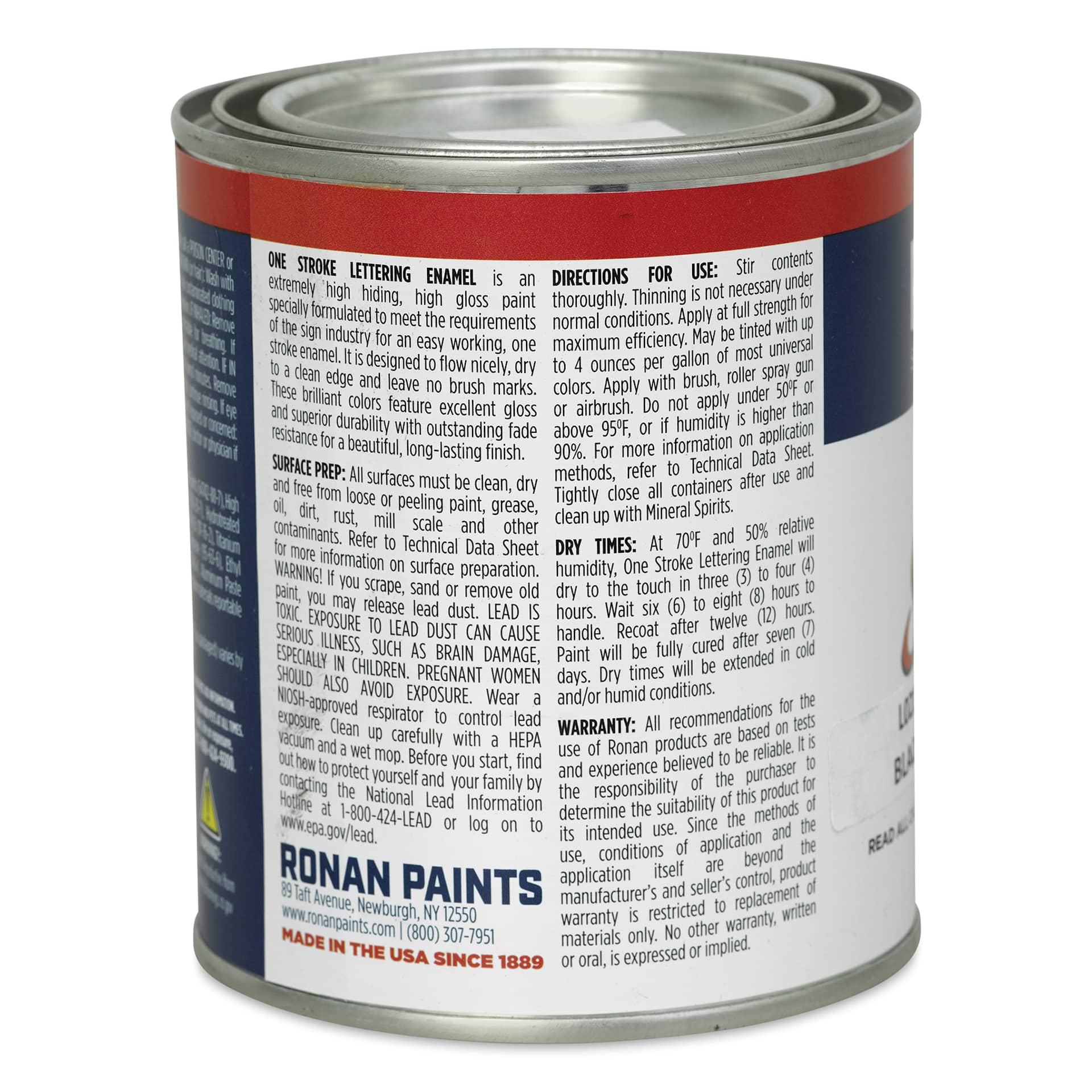 Ronan One Stroke Lettering Enamel - Black, Pint (Back)