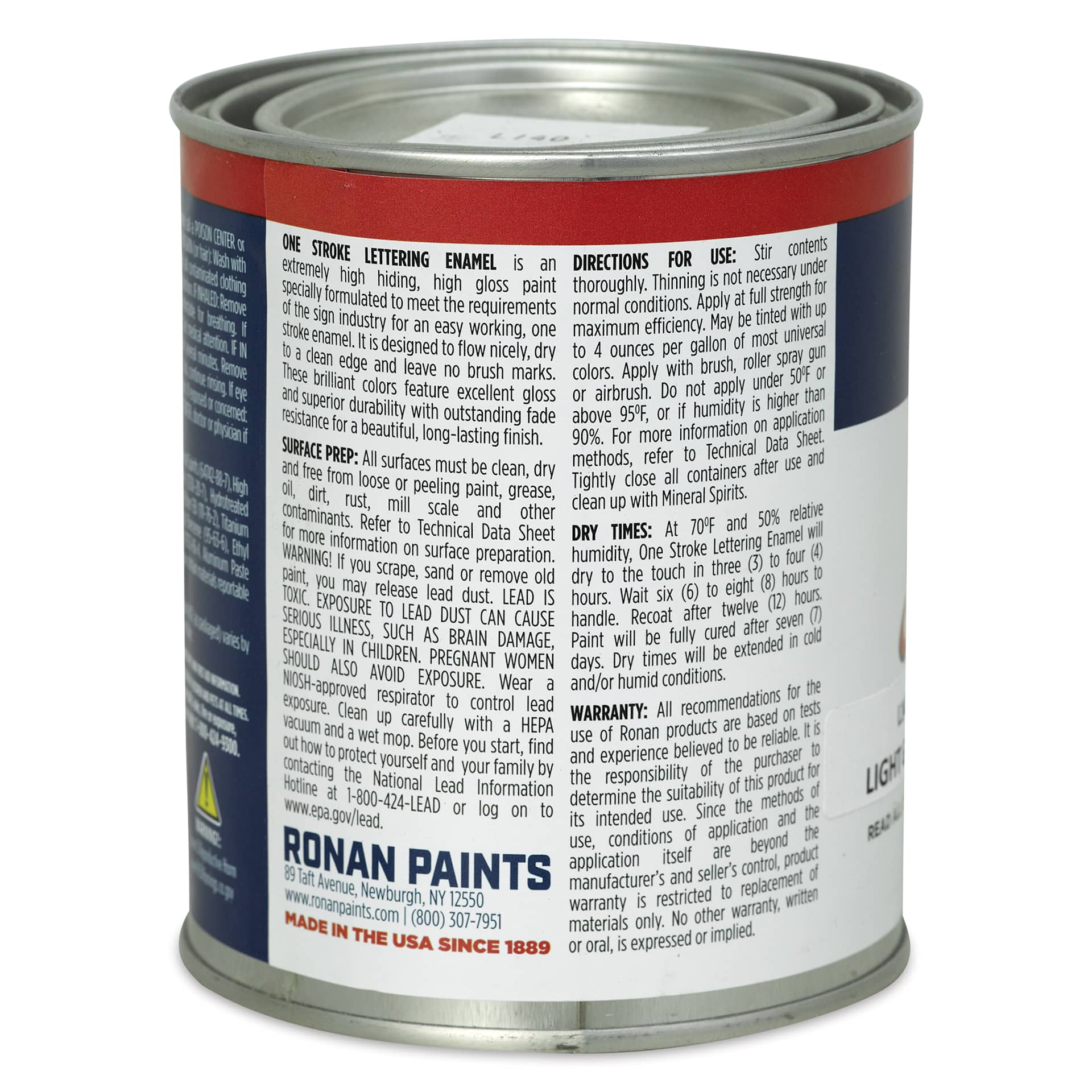 Ronan One Stroke Lettering Enamel - Light Green, Pint (Back)