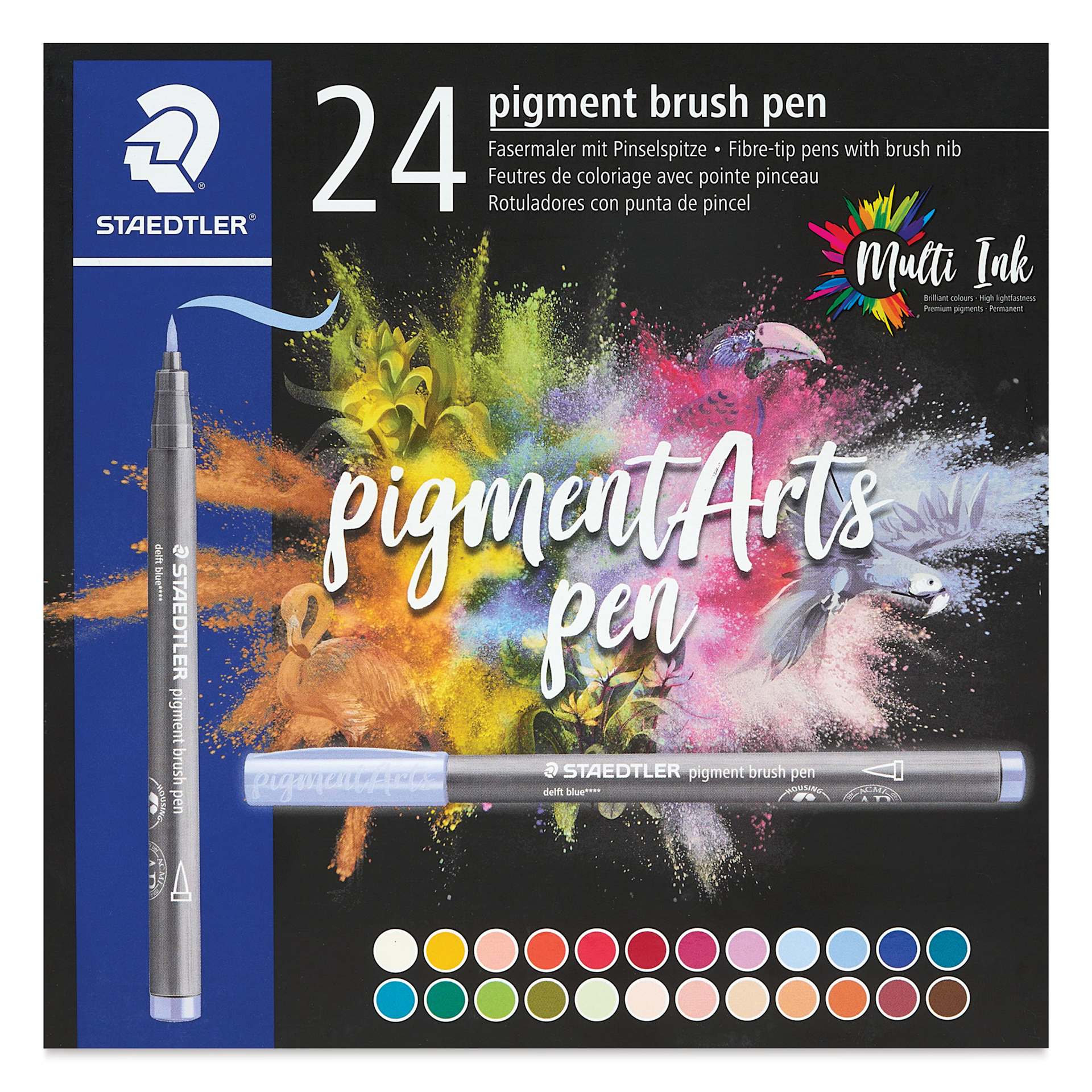 Staedtler Pigment Arts Brush Pens - Assorted Colors B, Set of 24, front of packaging