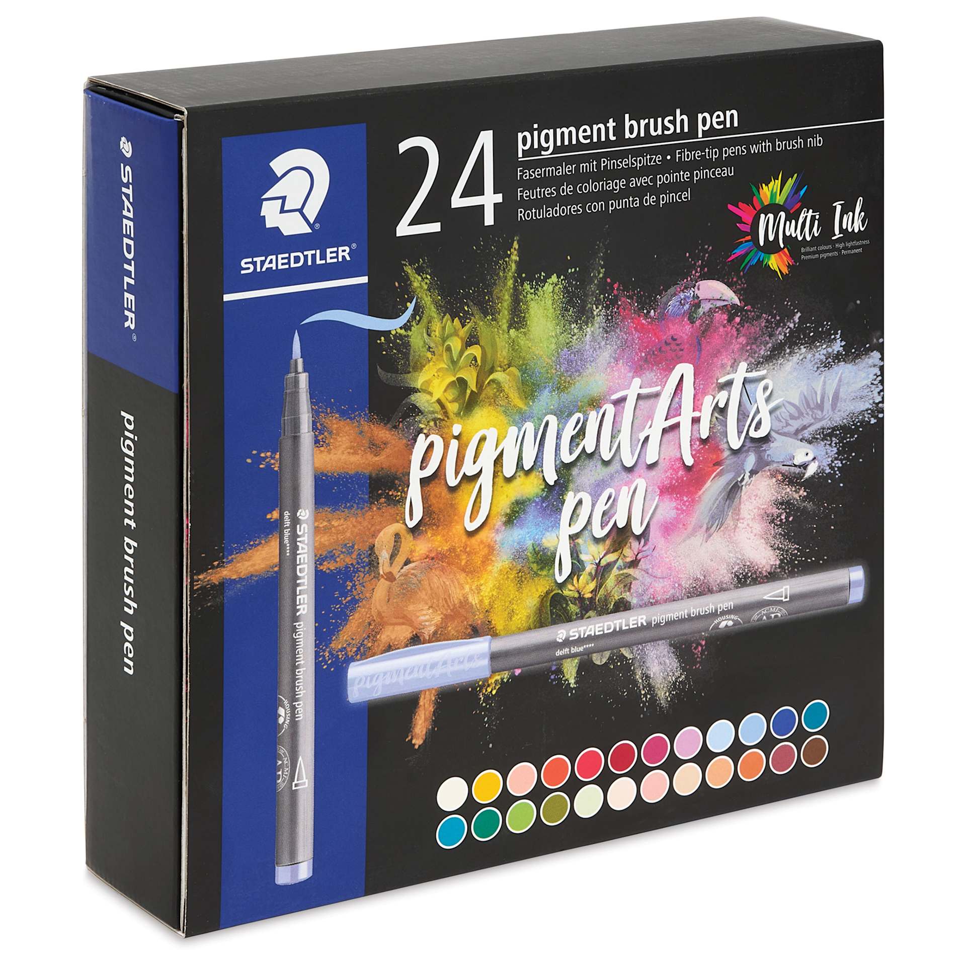 Staedtler Pigment Arts Brush Pens - Assorted Colors B, Set of 24, packaging