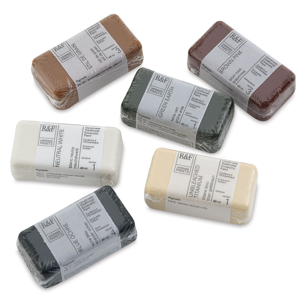 R&F Encaustic Paints - Earth Tones, Set of 6, 40 ml blocks
