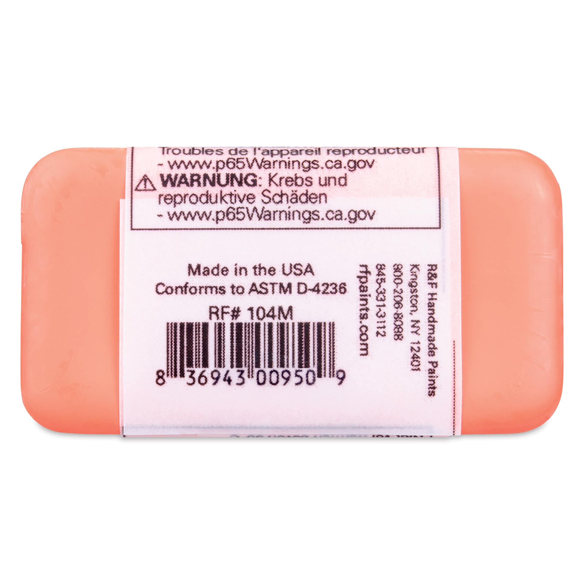R&F Encaustic Paint Block - Cadmium Coral, 40 ml block back
