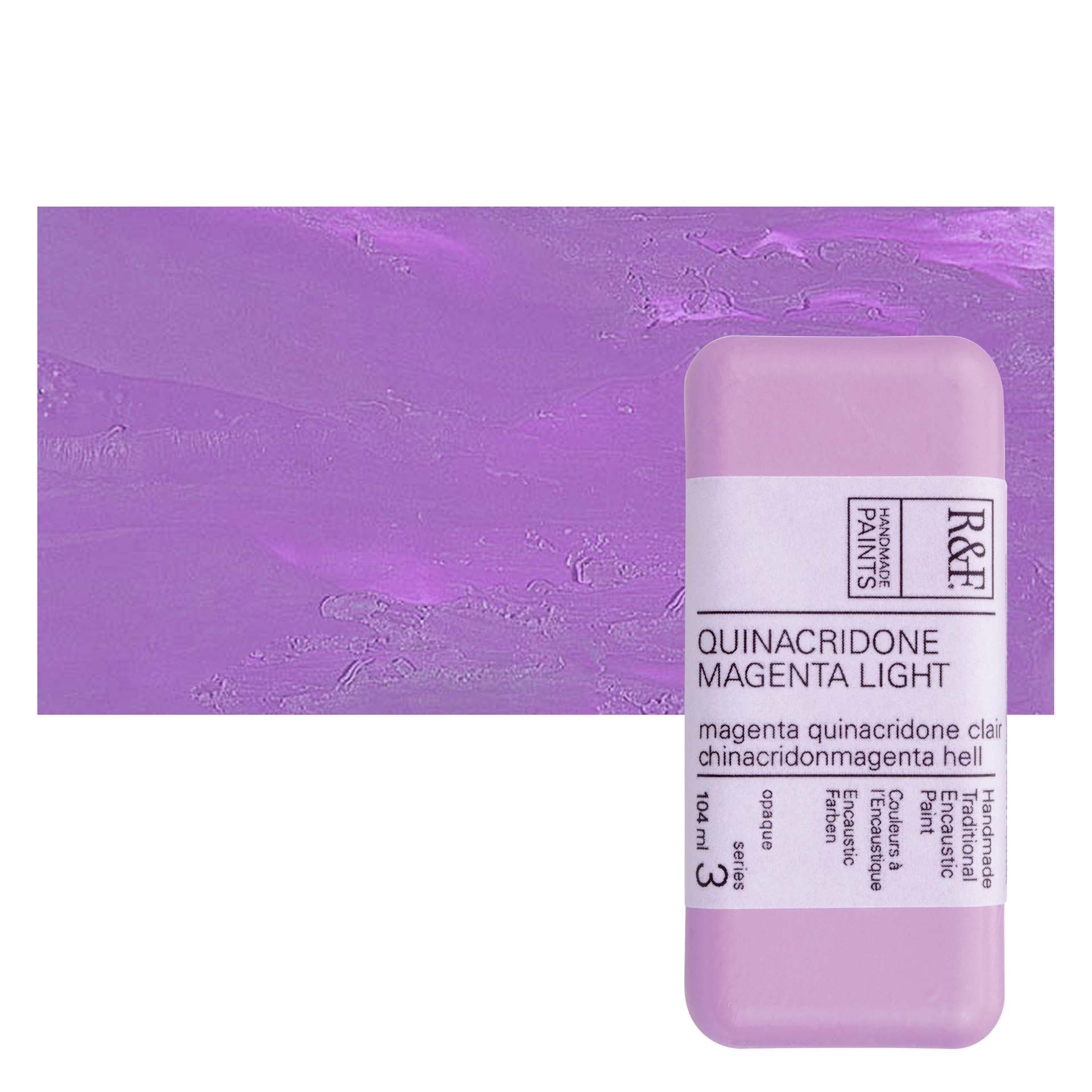 R&F Encaustic Paint Block - Quinacridone Magenta Light, 104 ml block and swatch