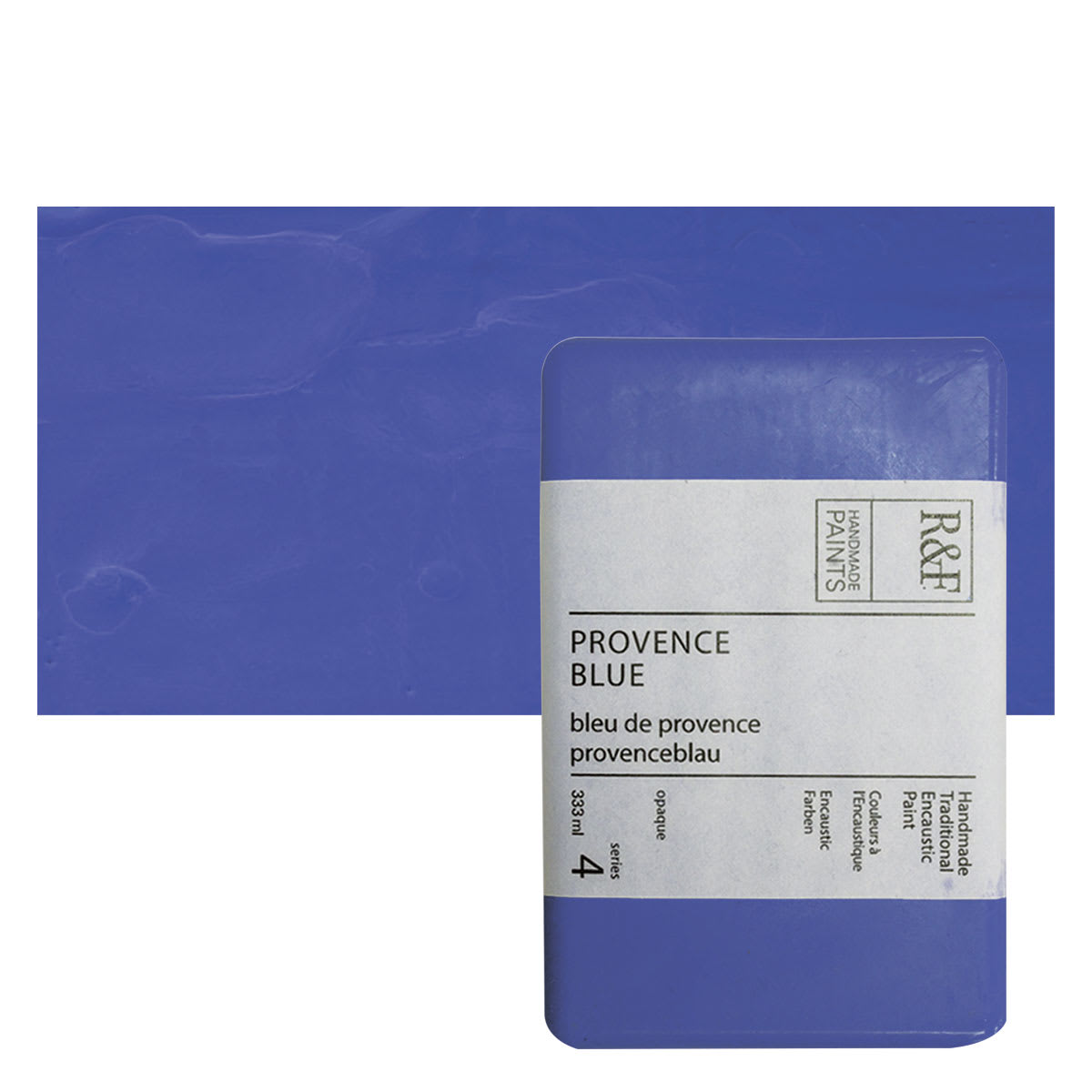 R&F Encaustic Paint Block - Provence Blue, 333 ml, Block and swatch