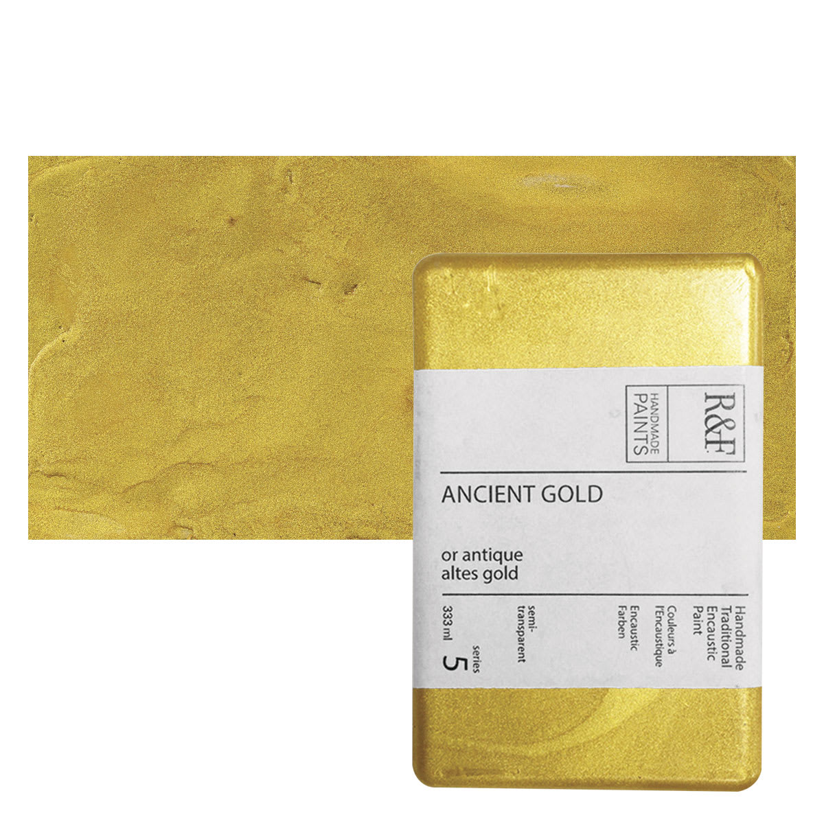 R&F Encaustic Paint Block - Ancient Gold, 333 ml, Block and swatch