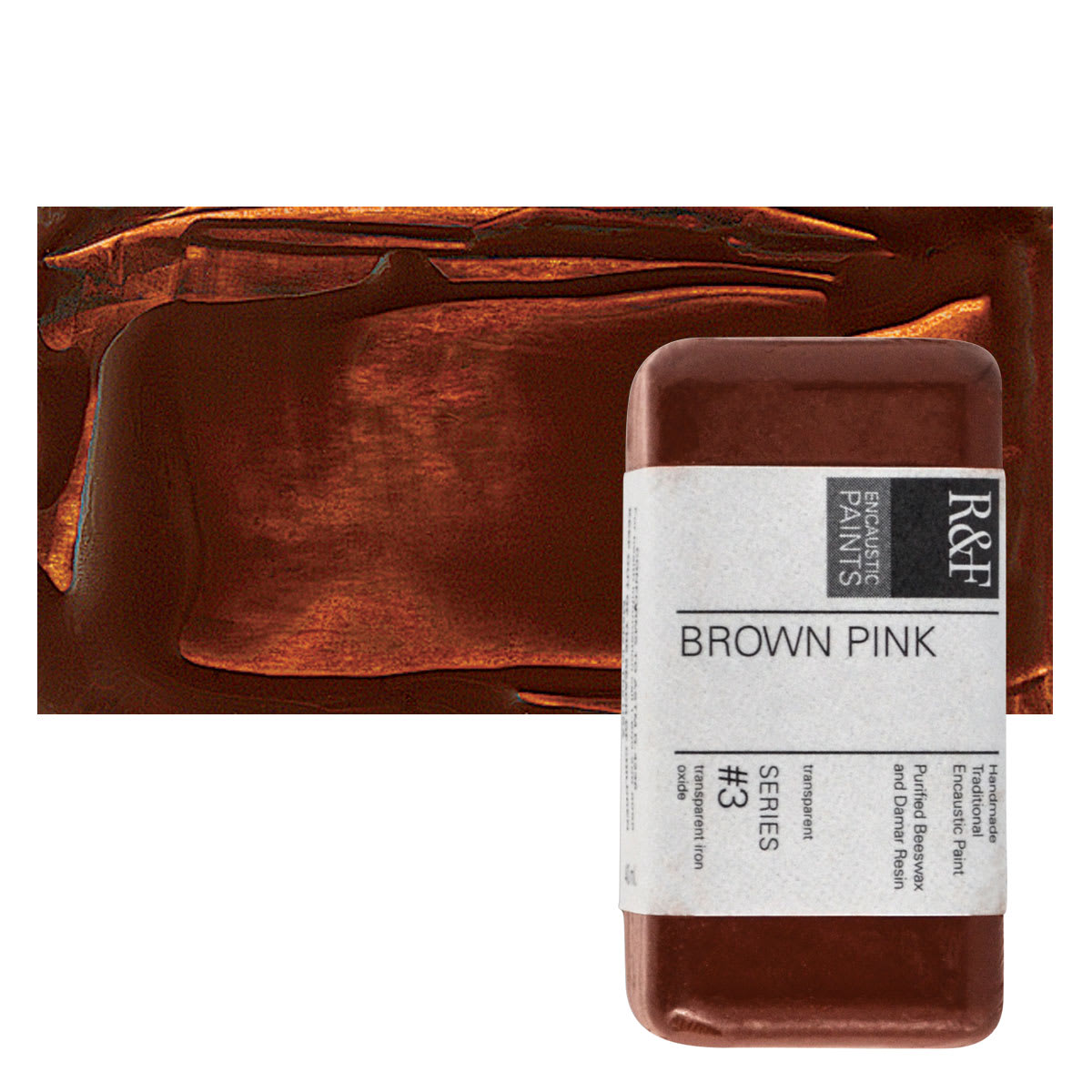 R&F Encaustic Paint Block - Brown Pink, 40 ml block and swatch