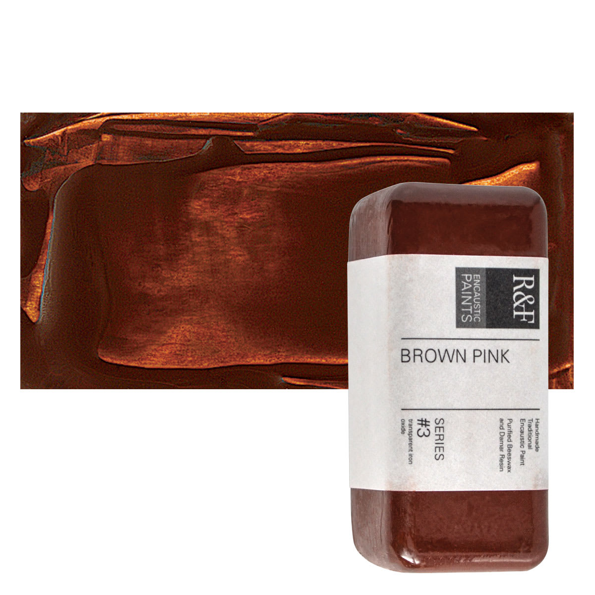 R&F Encaustic Paint Block - Brown Pink, 104 ml block and swatch