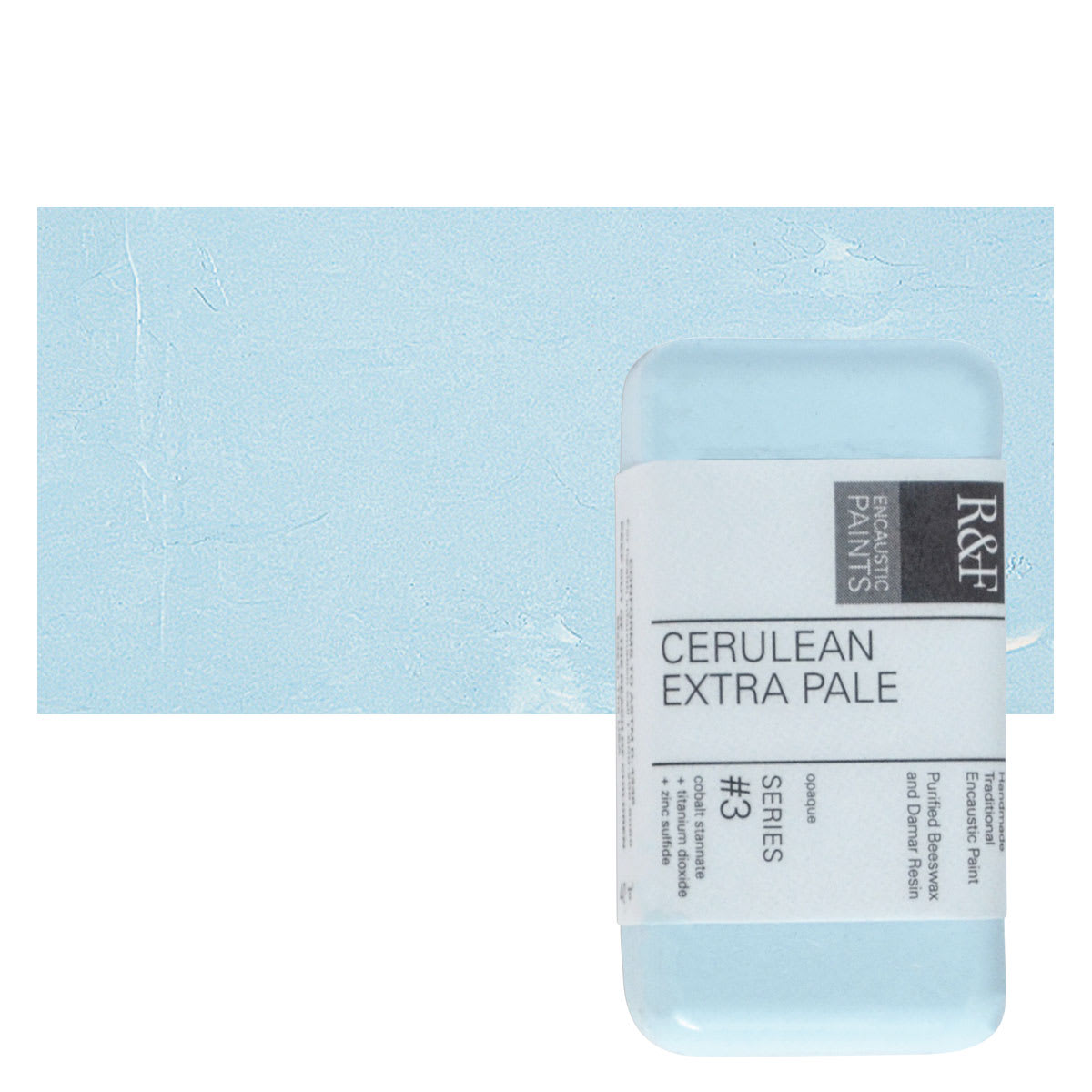 R&F Encaustic Paint Block - Cerulean Extra Pale, 40 ml block and swatch