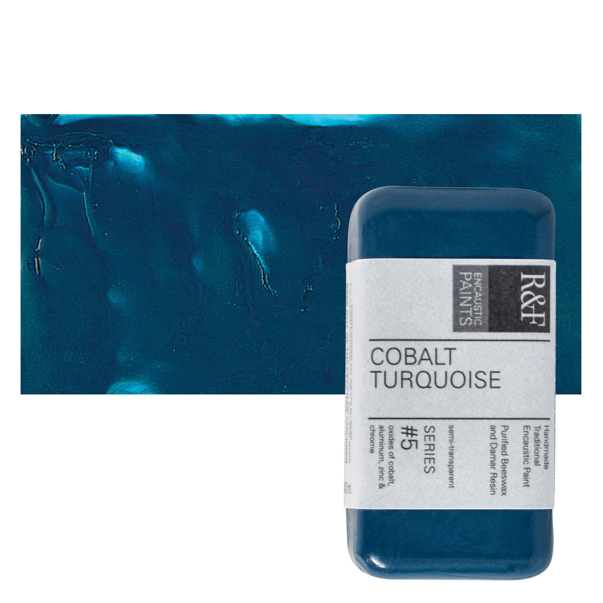 R&F Encaustic Paint Block - Cobalt Turquoise, 40 ml block and swatch