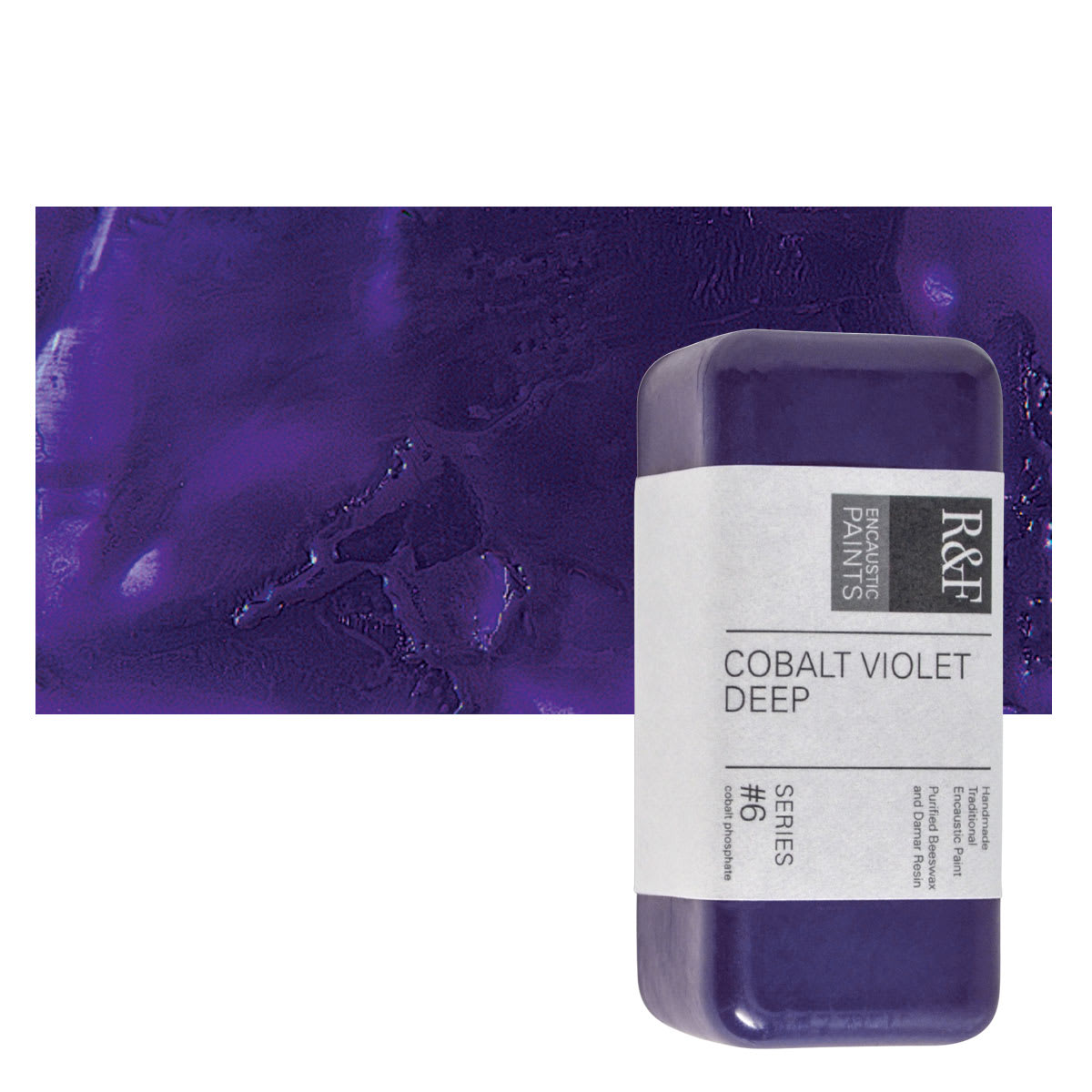 R&F Encaustic Paint Block - Cobalt Violet Deep, 104 ml block and swatch
