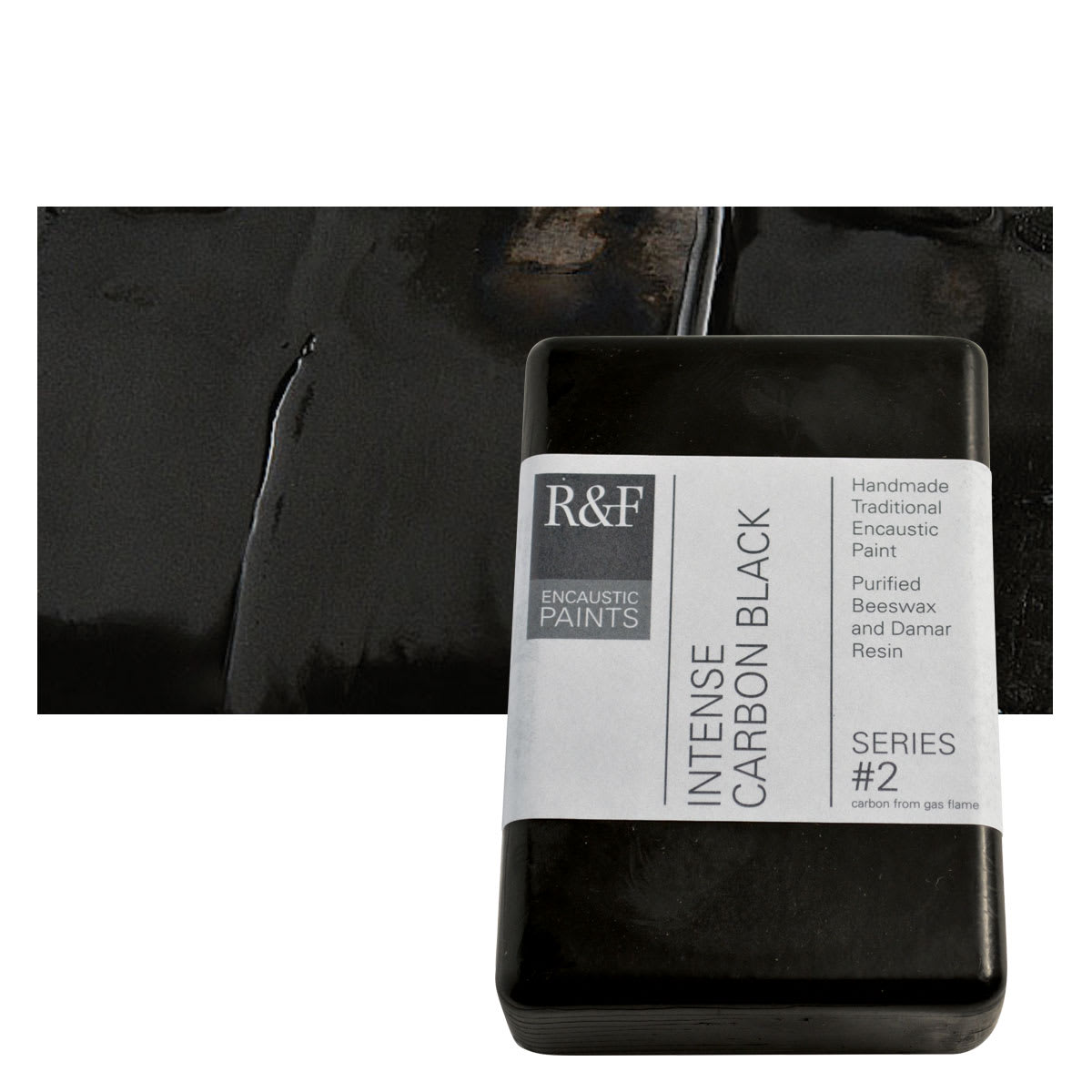 R&F Encaustic Paint Block - Intense Carbon Black, 333 ml block and swatch