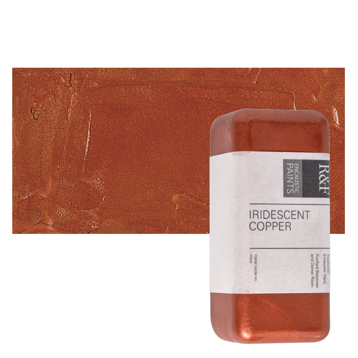 R&F Encaustic Paint Block - Iridescent Copper, 104 ml block and swatch