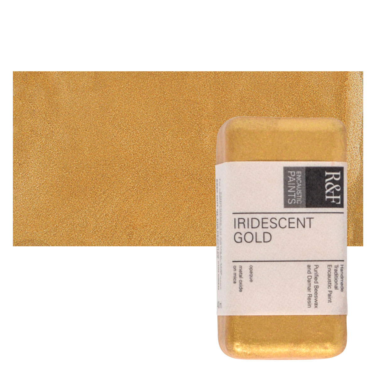 R&F Encaustic Paint Block - Iridescent Gold, 40 ml block and swatch