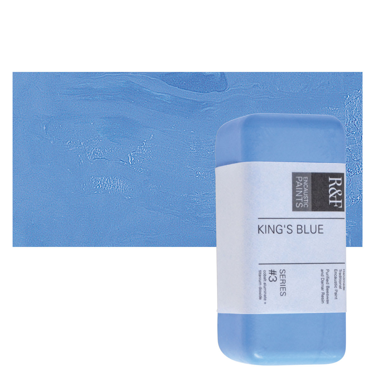 R&F Encaustic Paint Block - King's Blue, 104 ml block and swatch