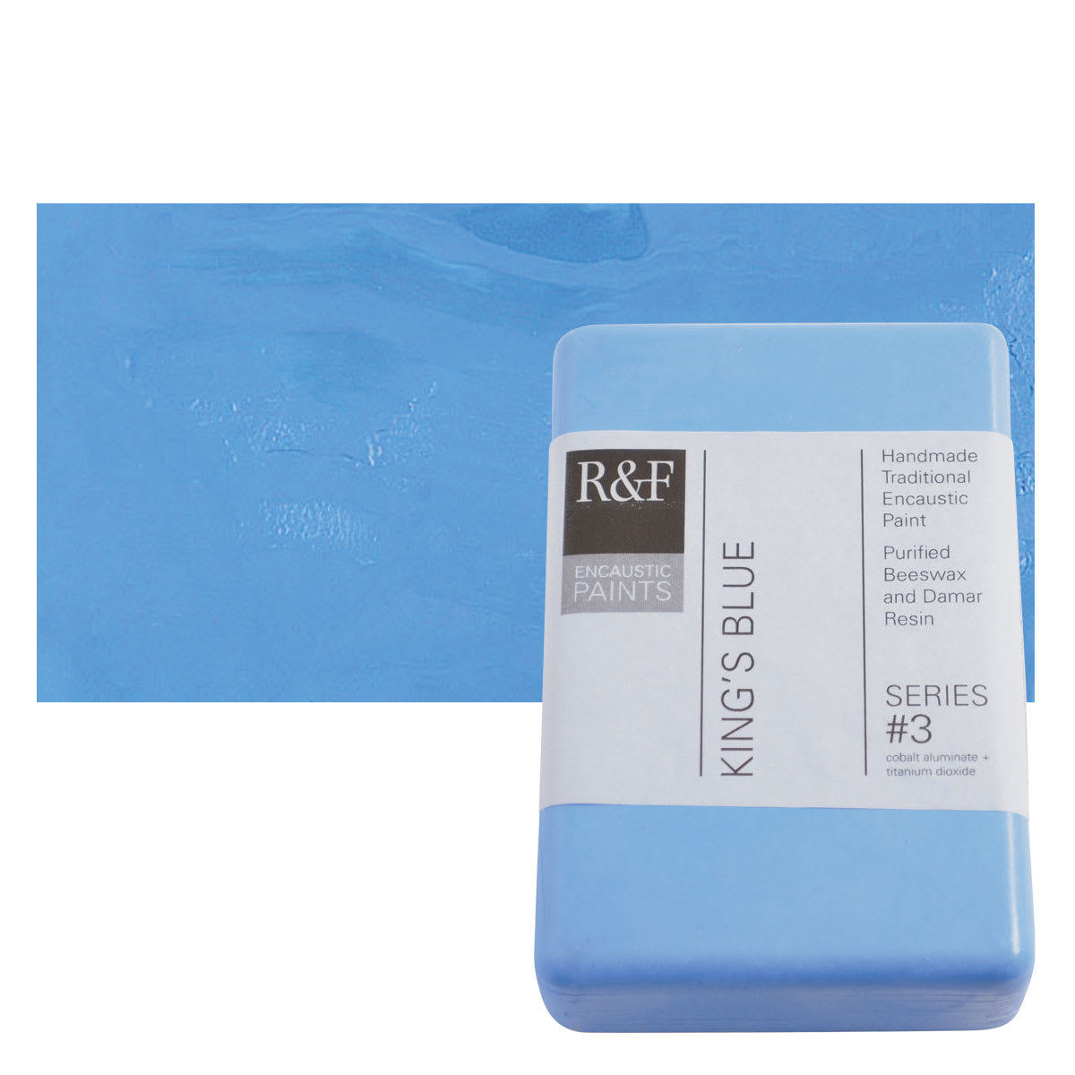 R&F Encaustic Paint Block - King's Blue, 333 ml block and swatch
