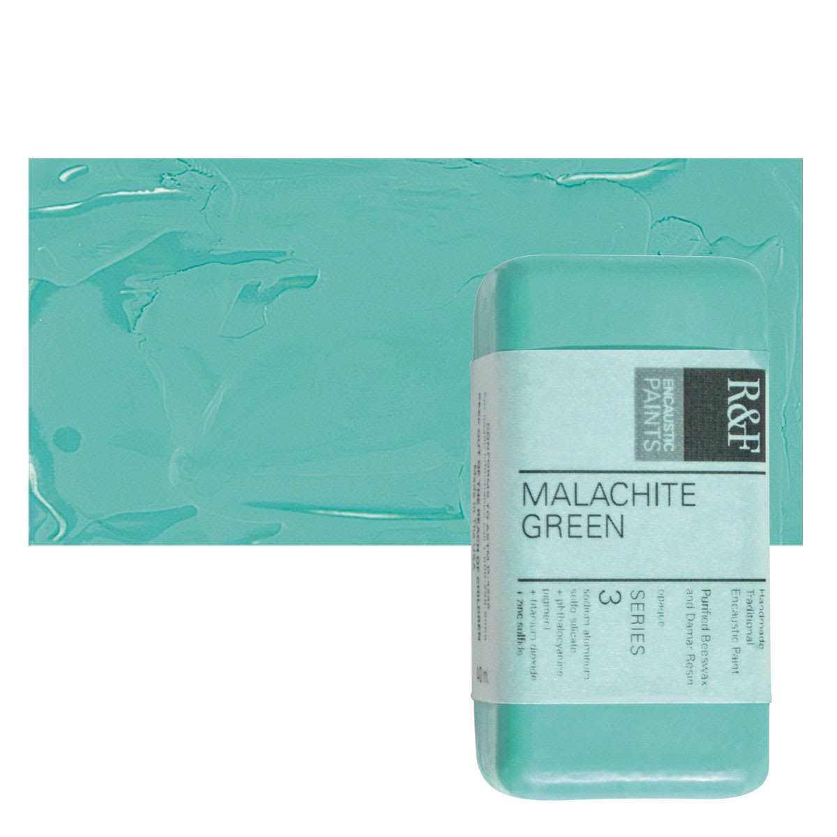 R&F Encaustic Paint Block - Malachite Green, 40 ml block and swatch