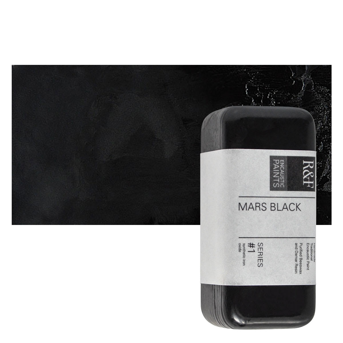 R&F Encaustic Paint Block - Mars Black, 104 ml block and swatch
