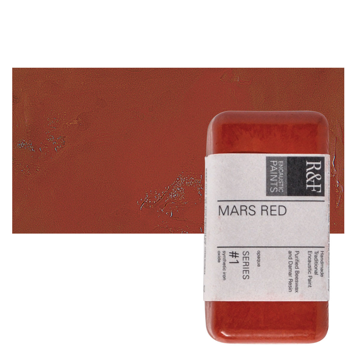 R&F Encaustic Paint Block - Mars Red, 40 ml block and swatch