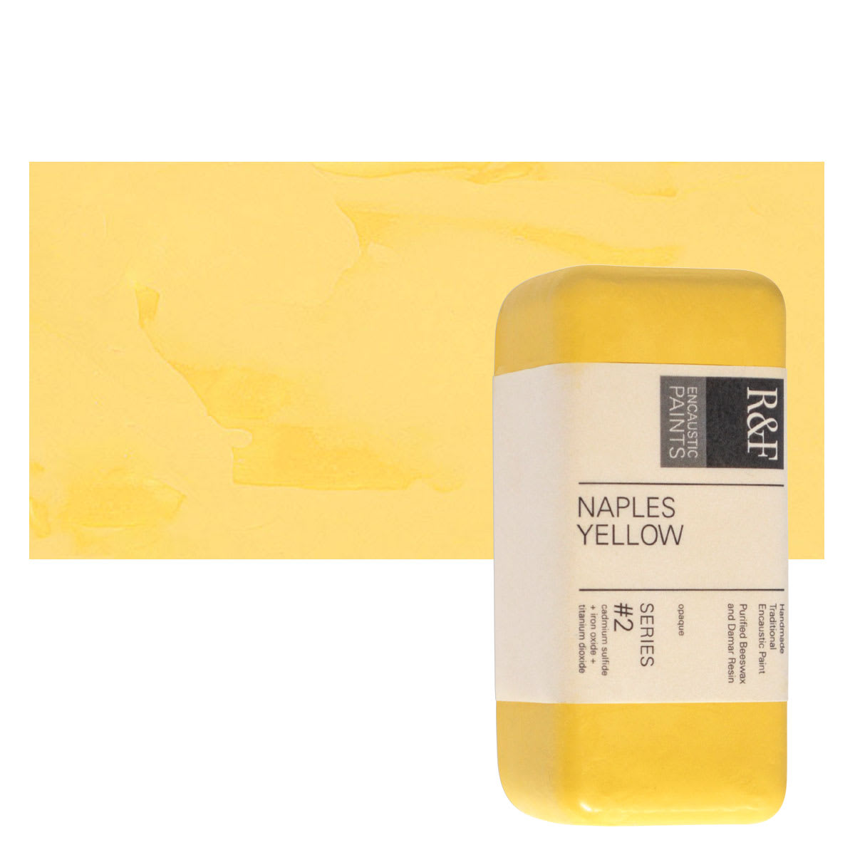 R&F Encaustic Paint Block - Naples Yellow, 104 ml block and swatch