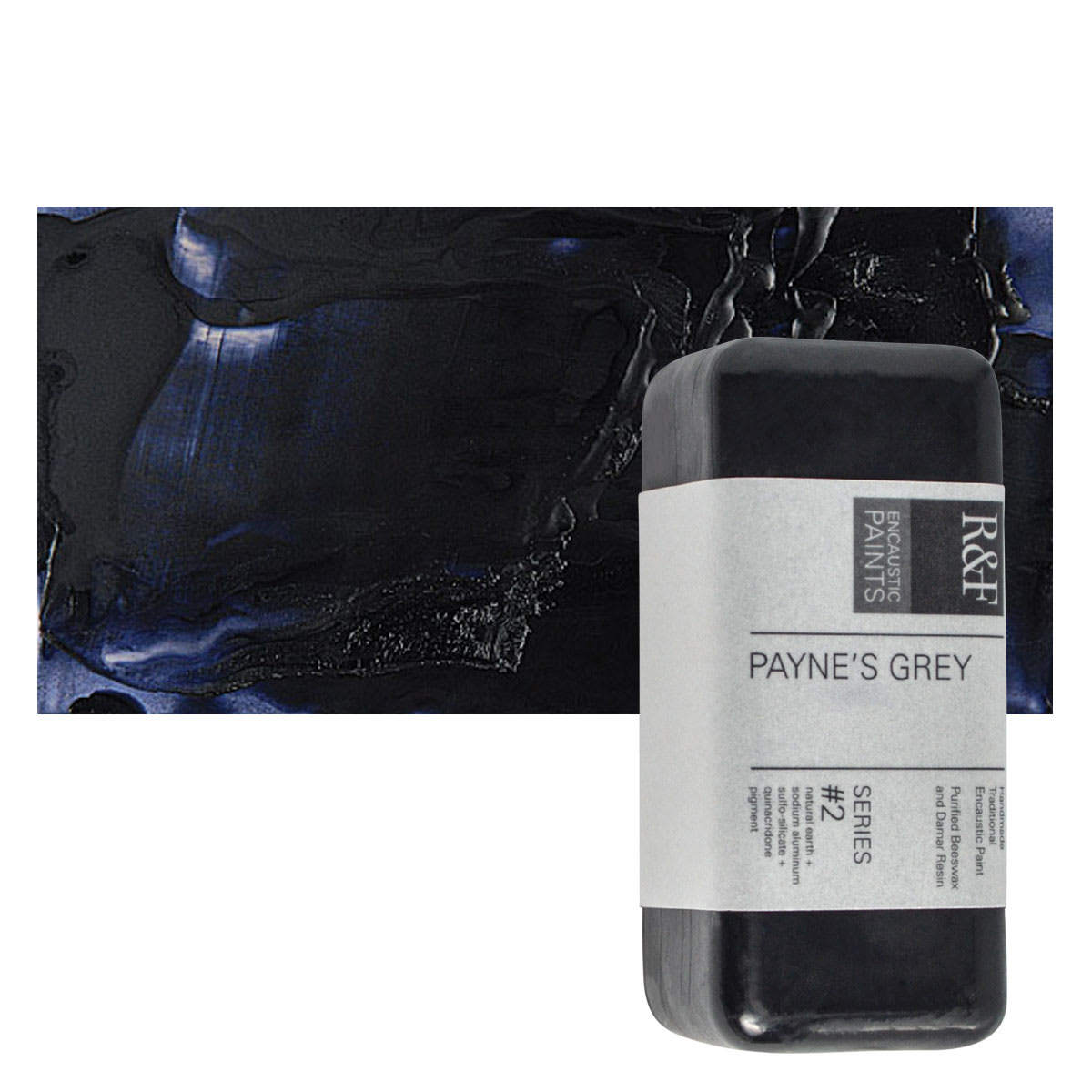 R&F Encaustic Paint Block - Payne's Gray, 104 ml block and swatch
