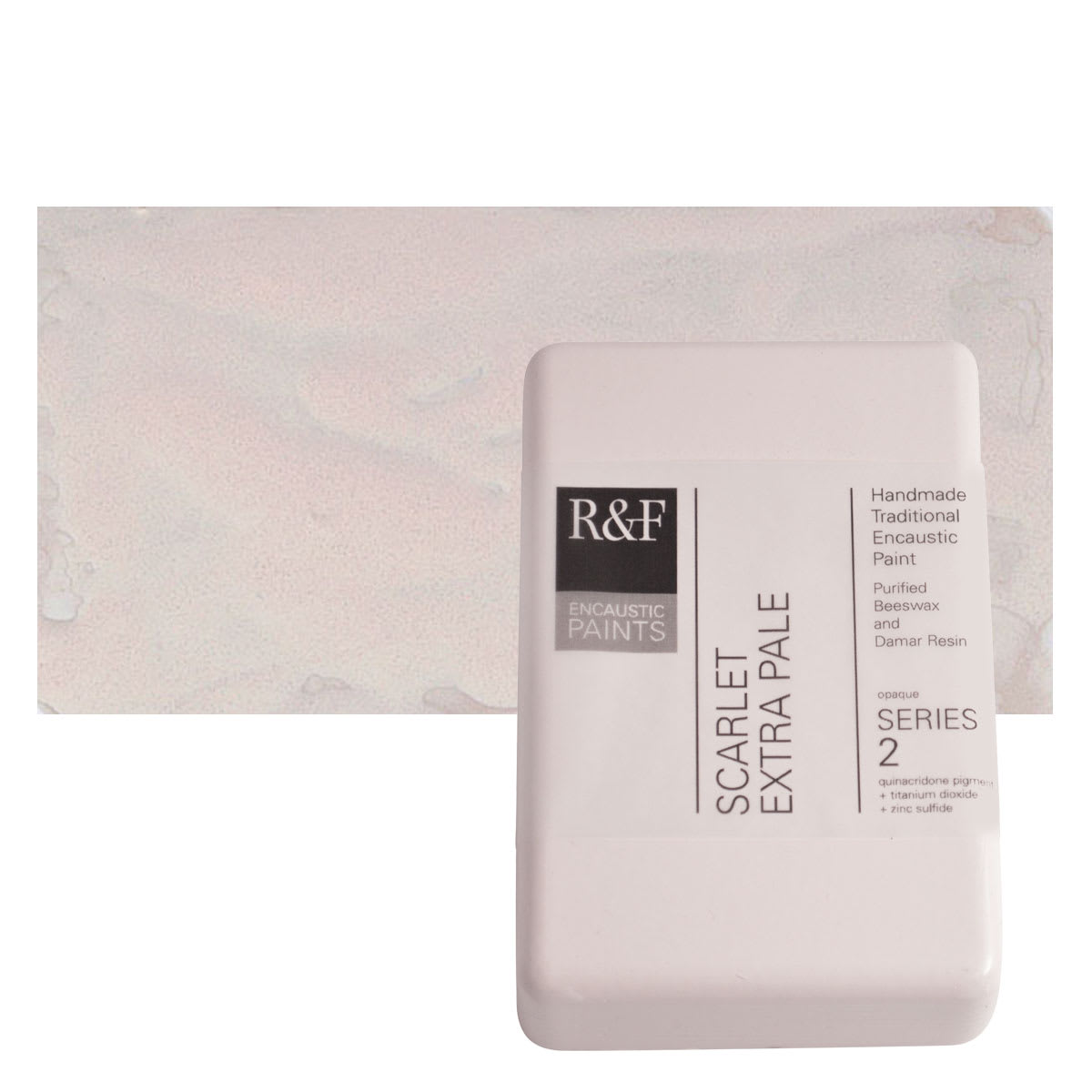 R&F Encaustic Paint Block - Scarlet Extra Pale, 333 ml block and swatch