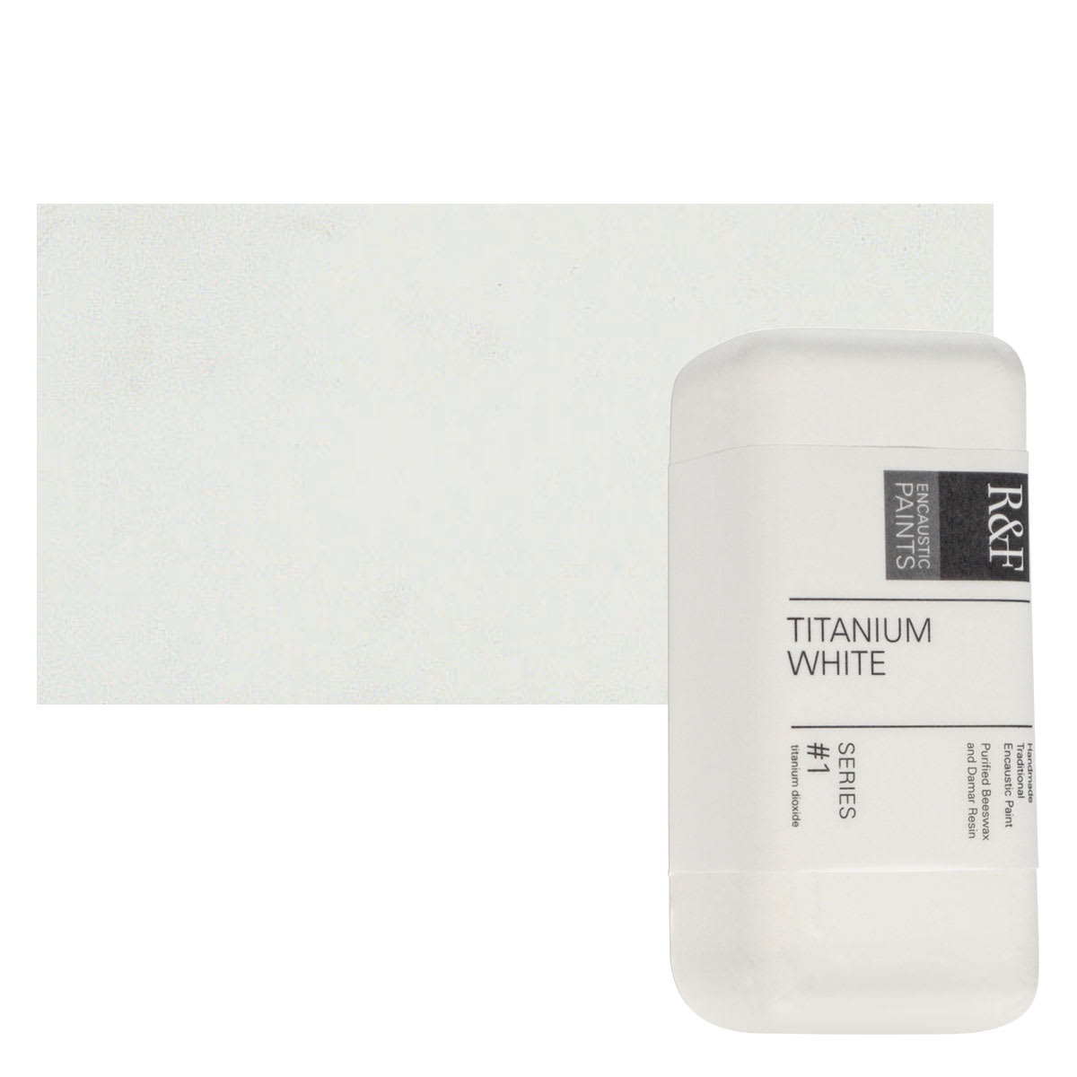 R&F Encaustic Paint Block - Titanium White, 104 ml block and swatch