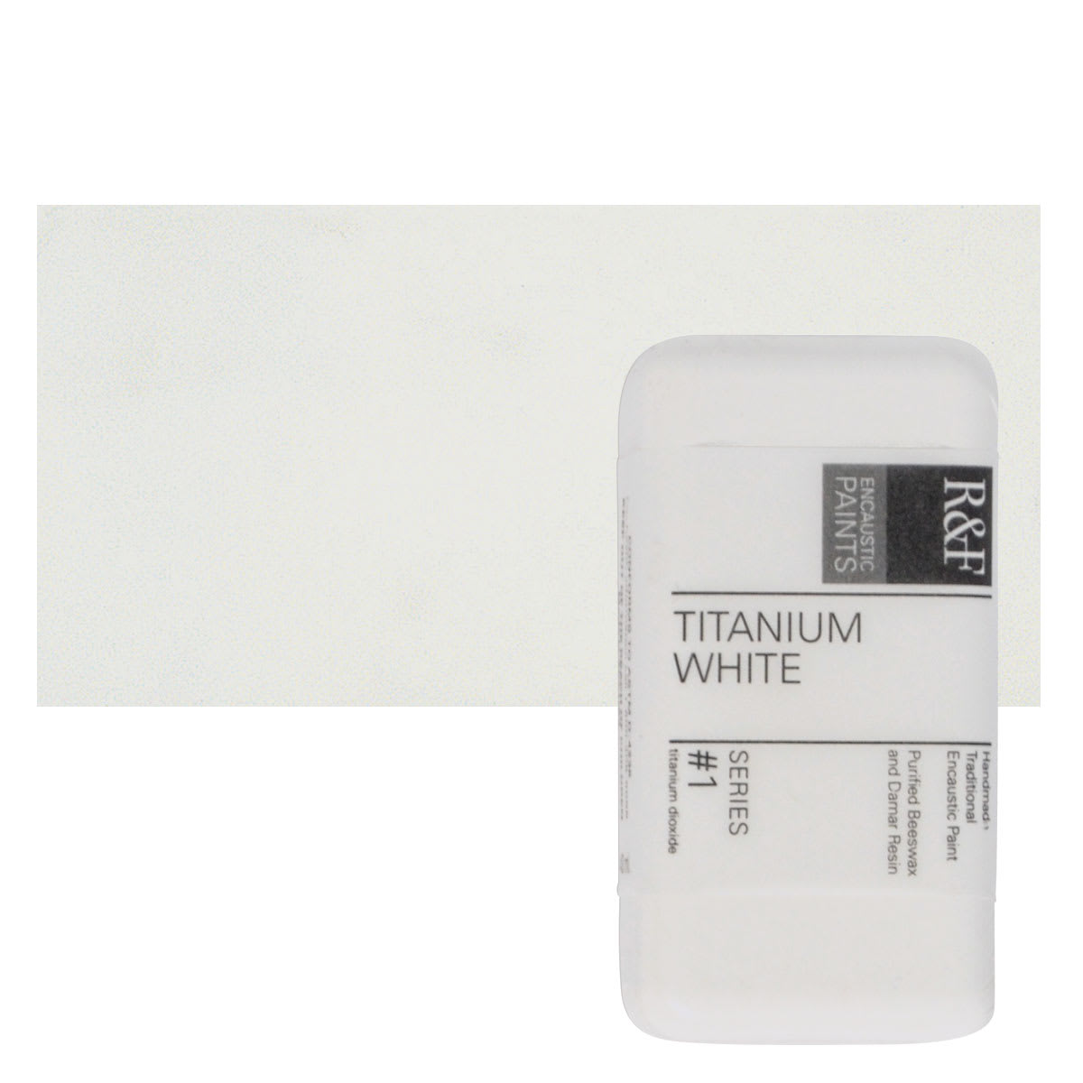 R&F Encaustic Paint Block - Titanium White, 40 ml block and swatch