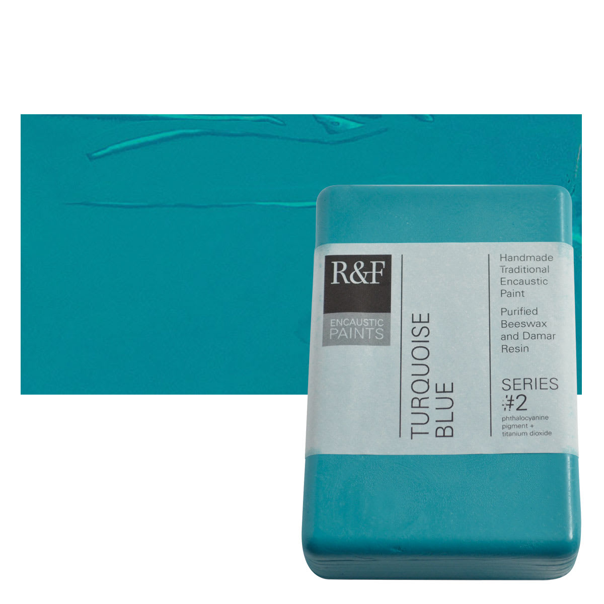R&F Encaustic Paint Block - Turquoise Blue, 333 ml block and swatch