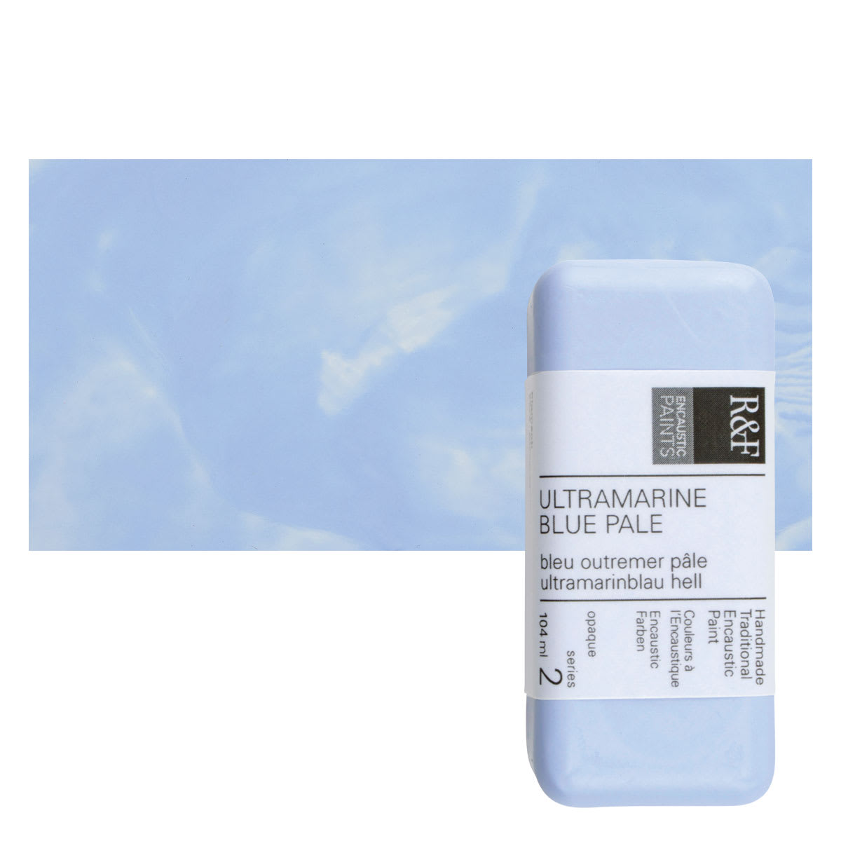 R&F Encaustic Paint Block - Ultramarine Blue Pale, 104 ml block and swatch